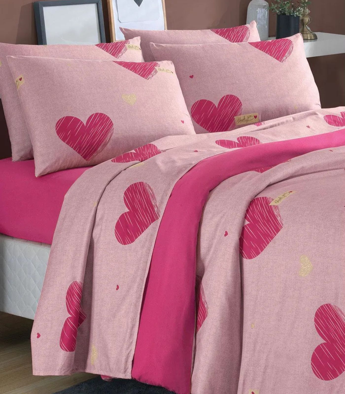 Jogo De Cama Queen Coração 4 Peças Lar E Lazer Rosa - Imagem 3