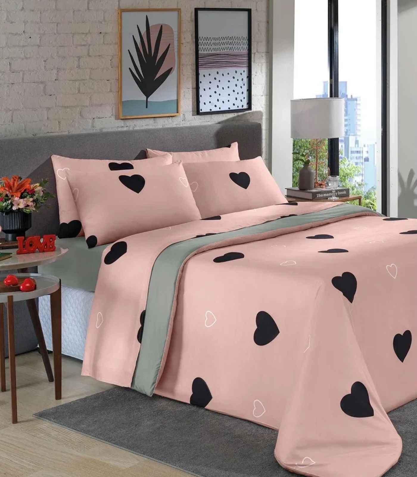 Jogo De Cama Queen Coração 4 Peças Lar E Lazer Rosa