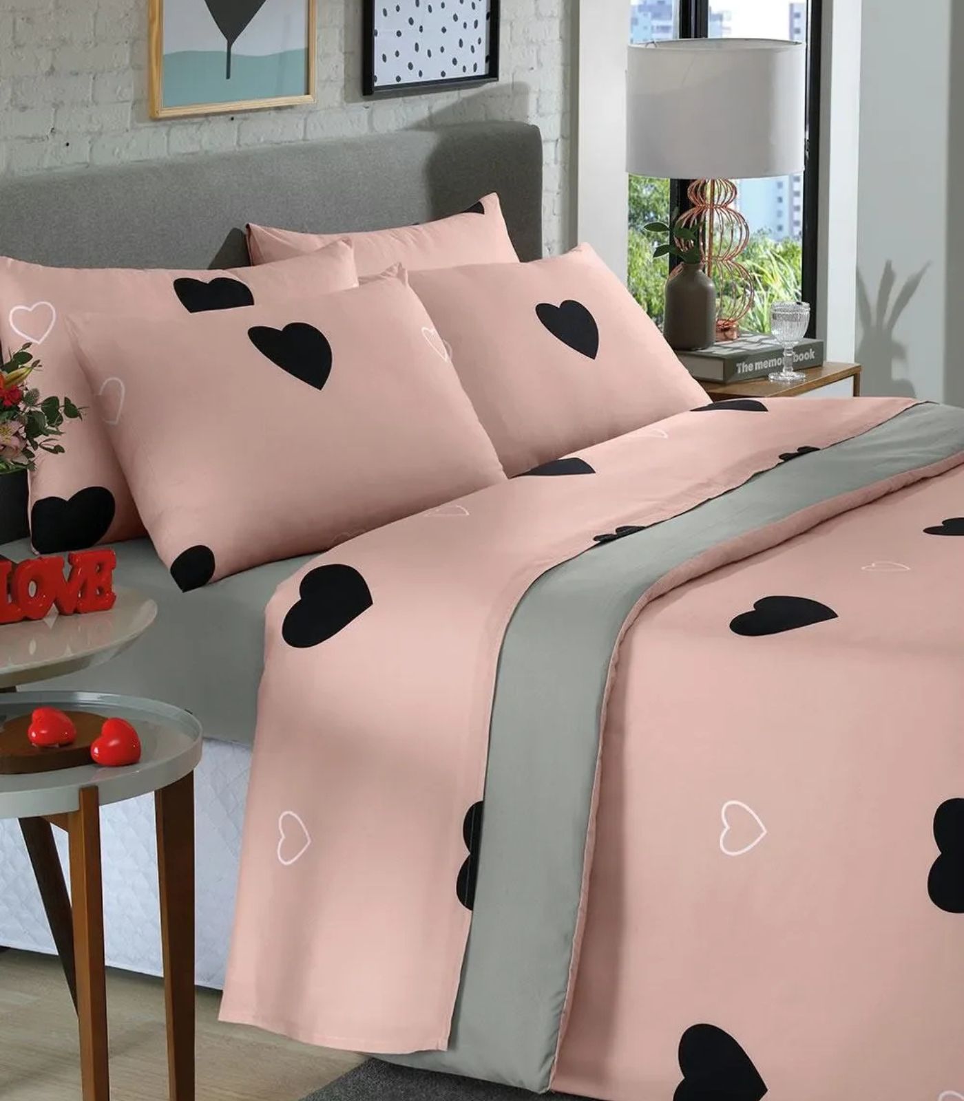 Jogo De Cama Queen Coração 4 Peças Lar E Lazer Rosa - Imagem 2