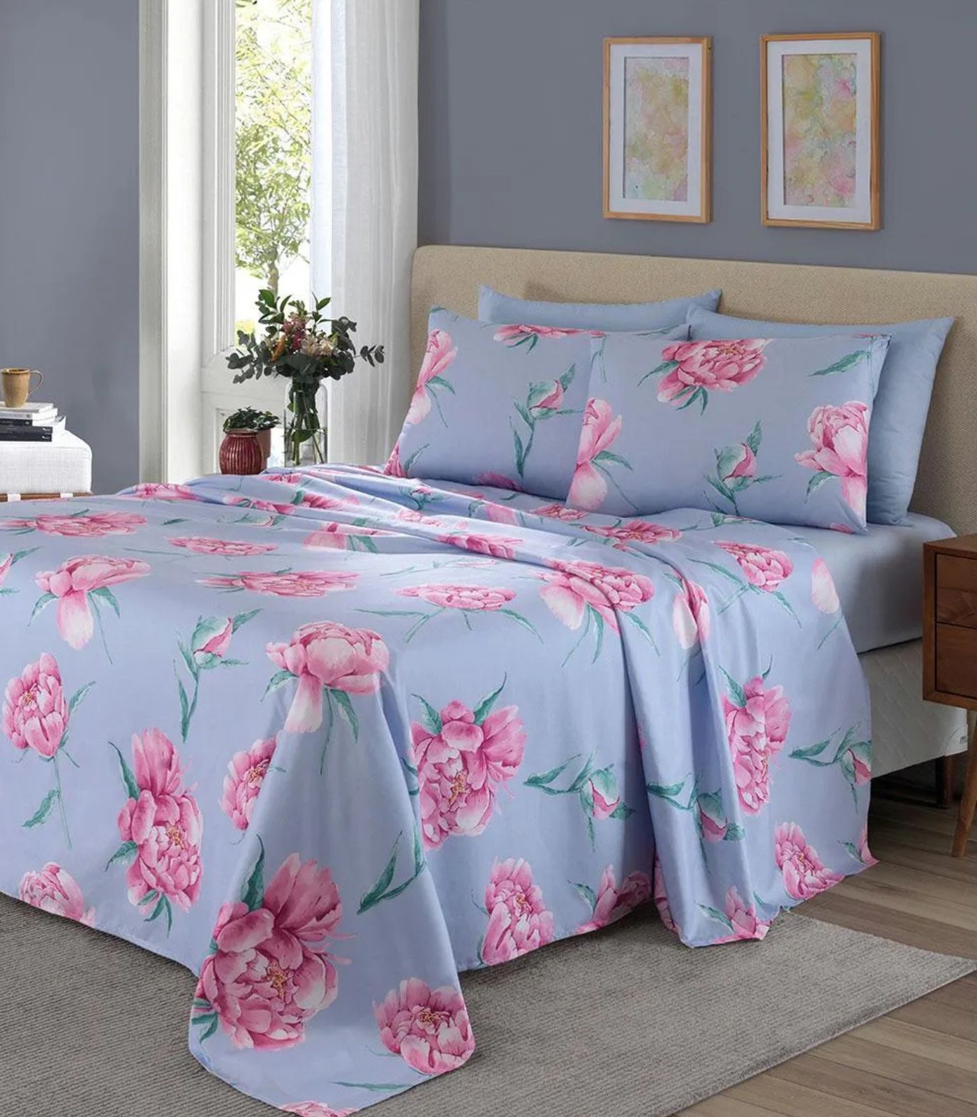 Jogo De Cama Queen Floral 200 Fios Lar E Lazer Azul - Imagem 2