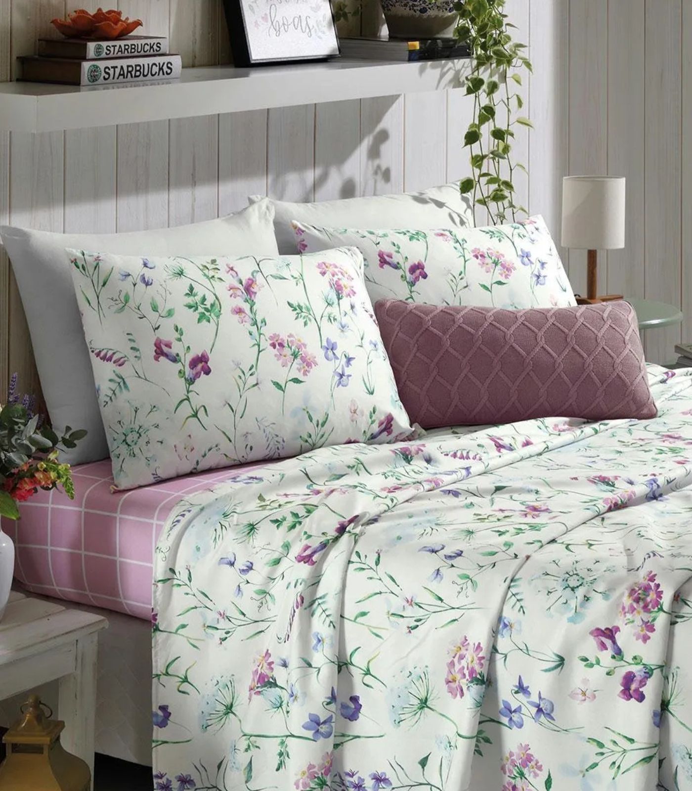 Jogo De Cama Queen Floral 200 Fios Lar e Lazer Bege - Imagem 3