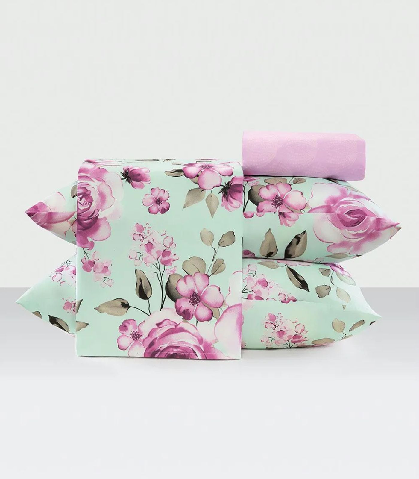 Jogo De Cama Casal Floral 200 Fios Lar e Lazer Verde