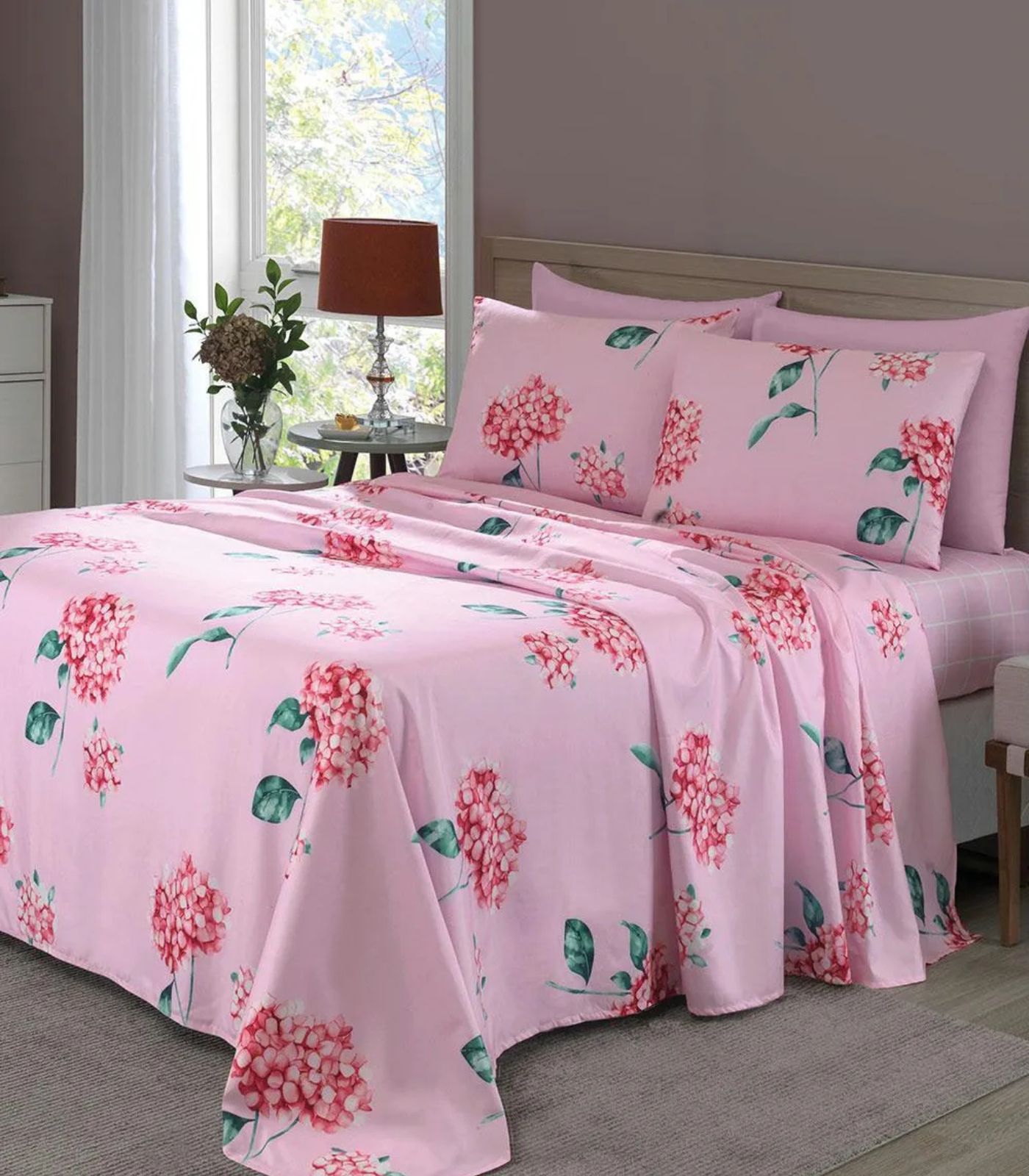 Jogo de Cama King 200 Fios Flores Lar e Lazer Rosa - Imagem 2
