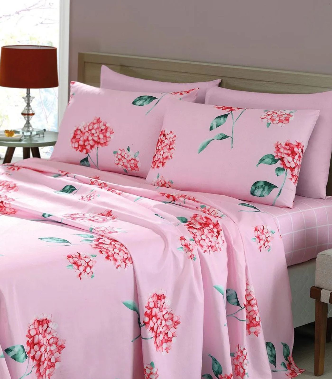 Jogo de Cama King 200 Fios Flores Lar e Lazer Rosa - Imagem 3