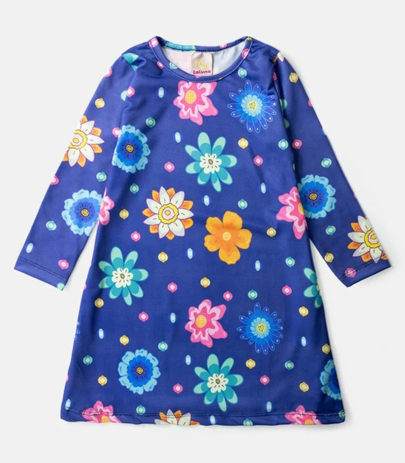 Vestido Infantil Manga Longa Em Suplex Laluna Azul