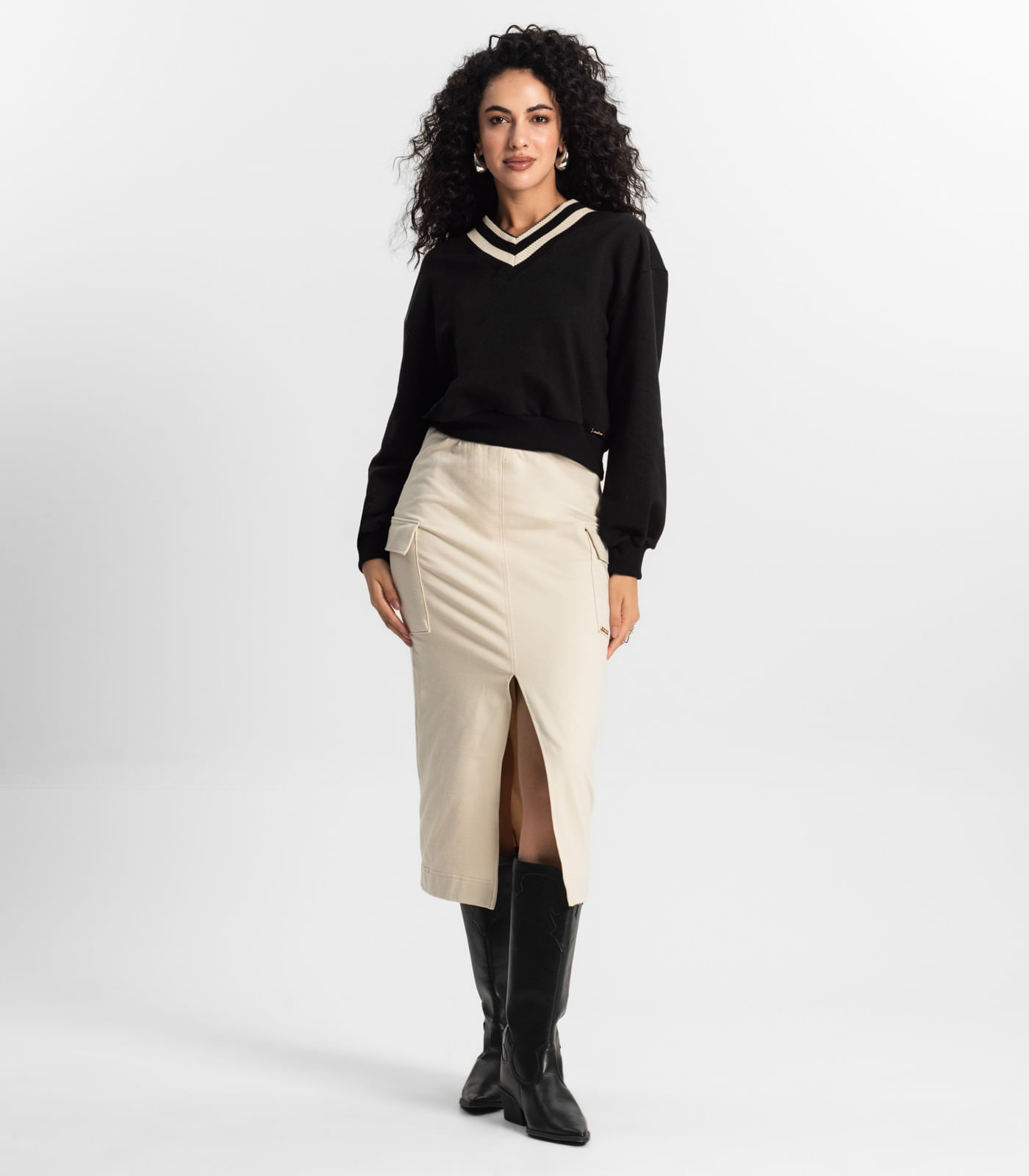 Saia Midi Cargo Feminino Rovitex Bege