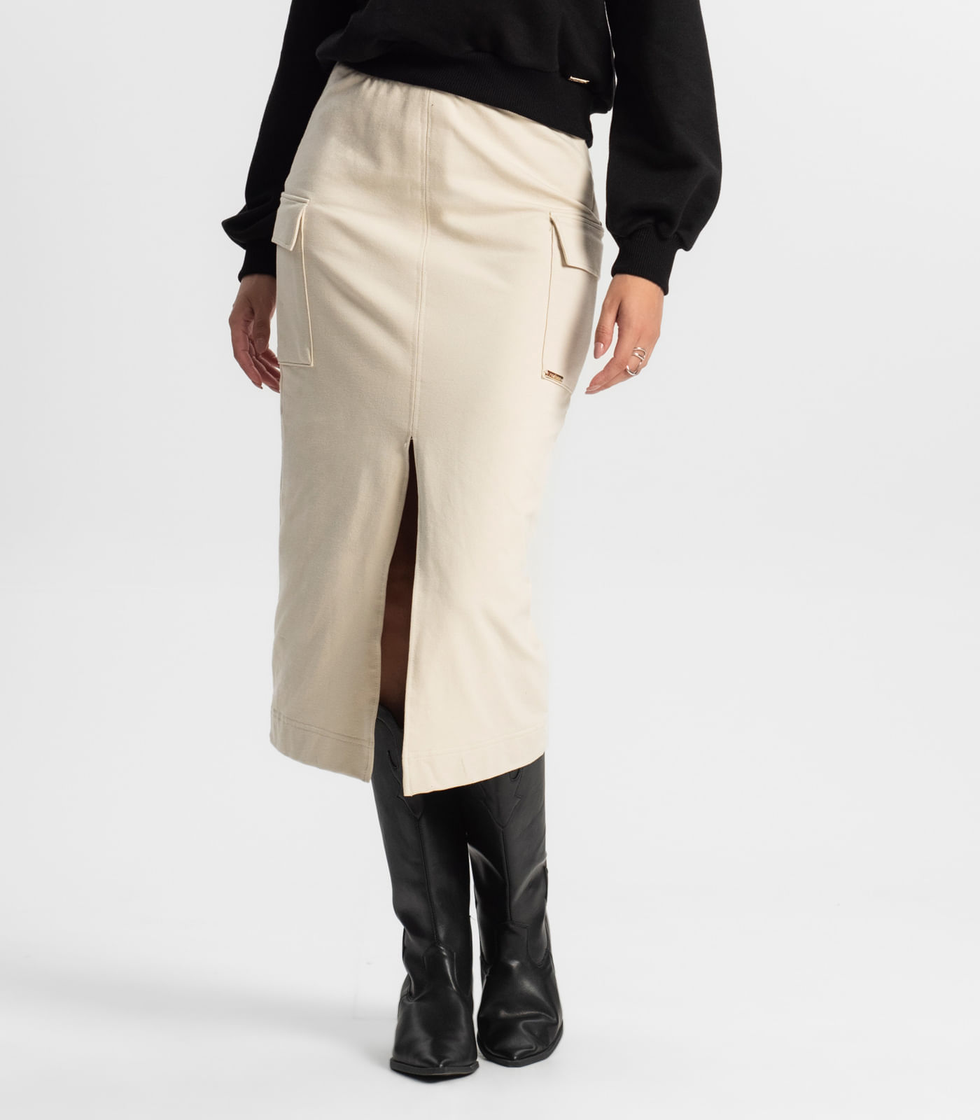 Saia Midi Cargo Feminino Rovitex Bege - Imagem 2