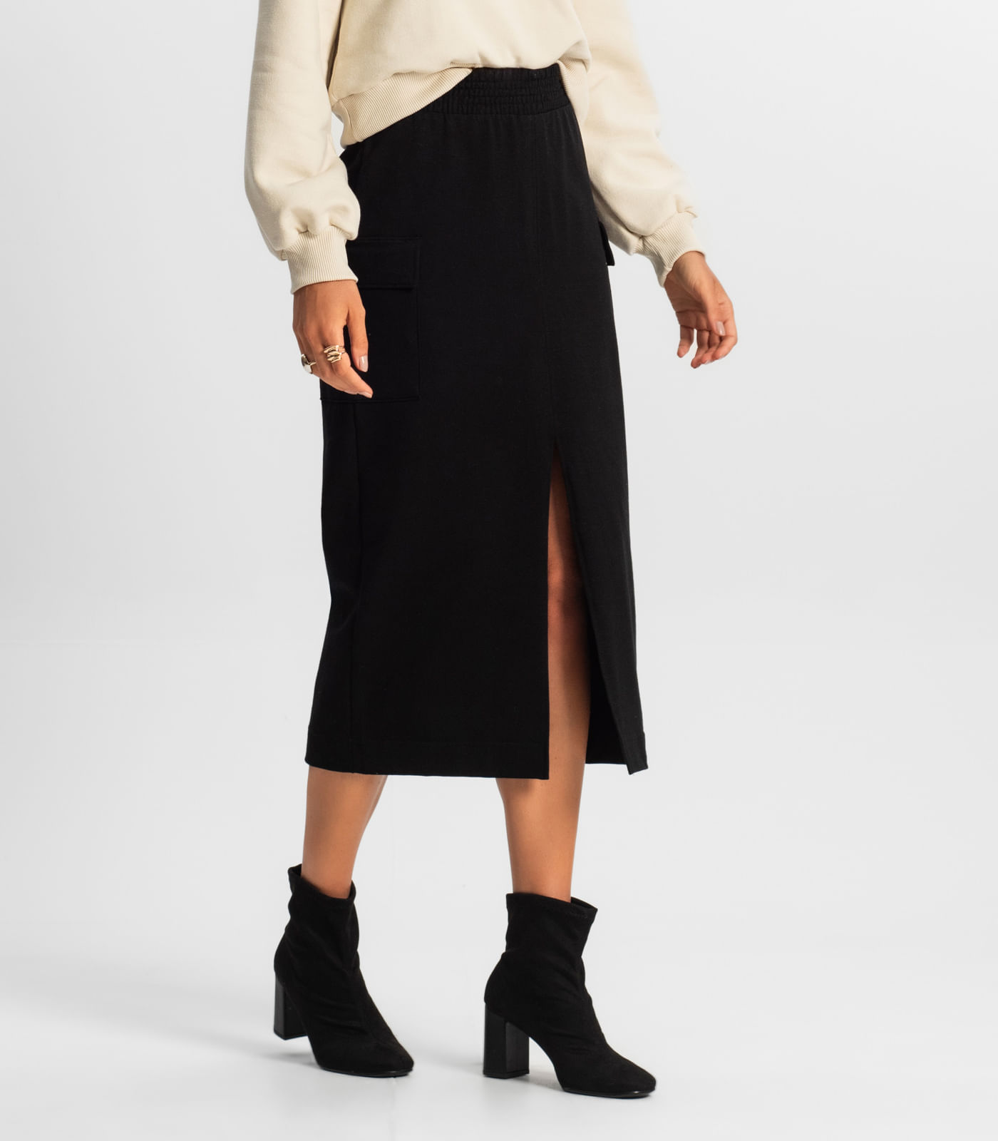 Saia Midi Cargo Feminino Rovitex Preto - Imagem 2