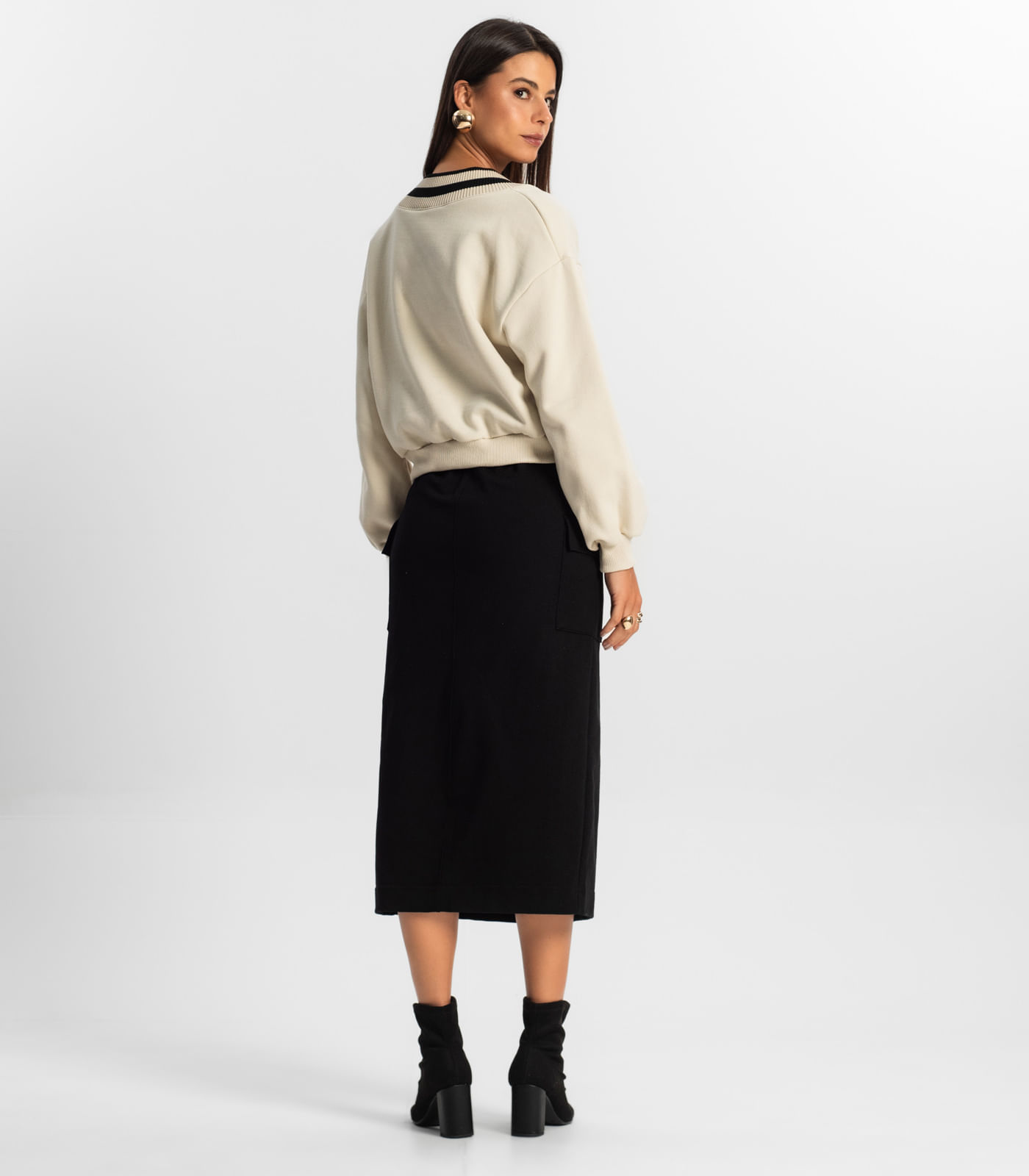 Saia Midi Cargo Feminino Rovitex Preto - Imagem 3