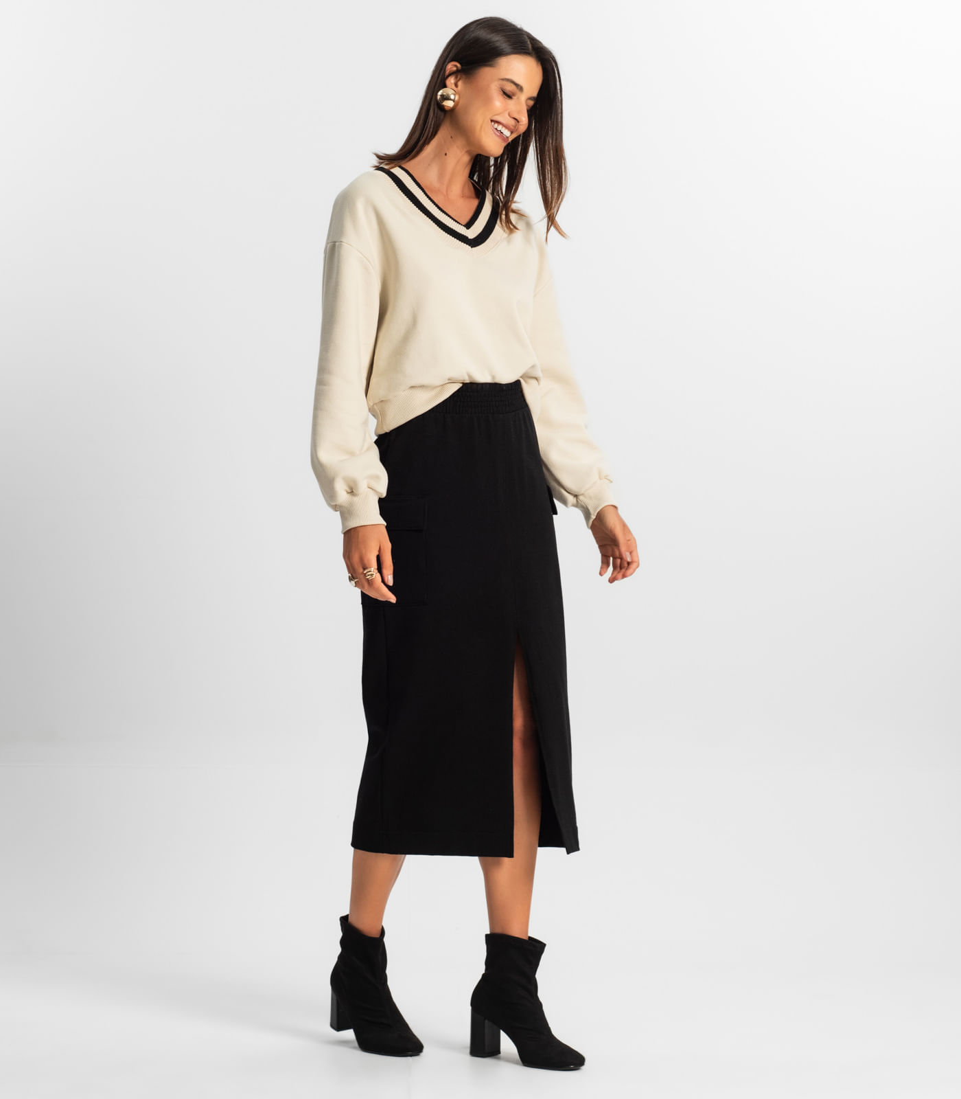 Saia Midi Cargo Feminino Rovitex Preto - Imagem 4