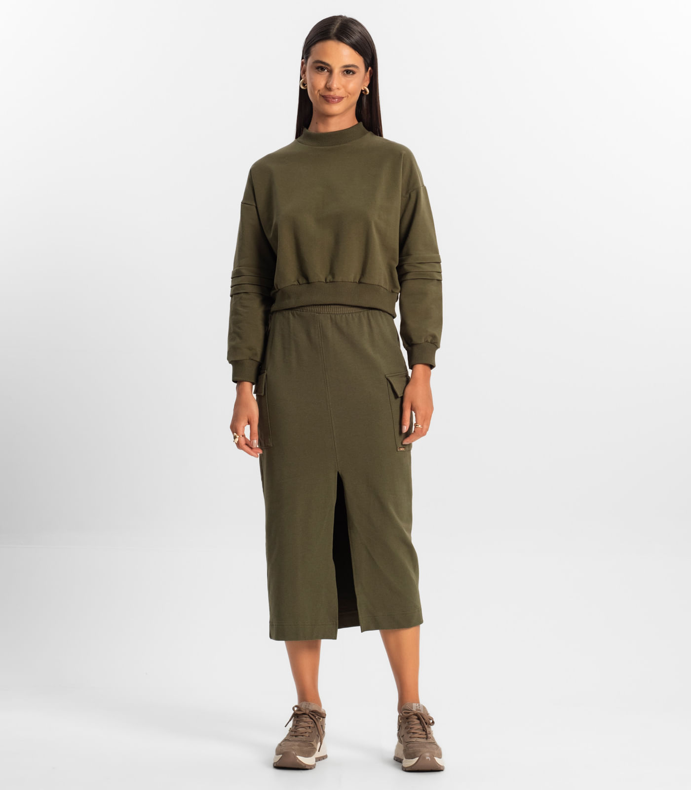 Saia Midi Cargo Feminino Rovitex Verde