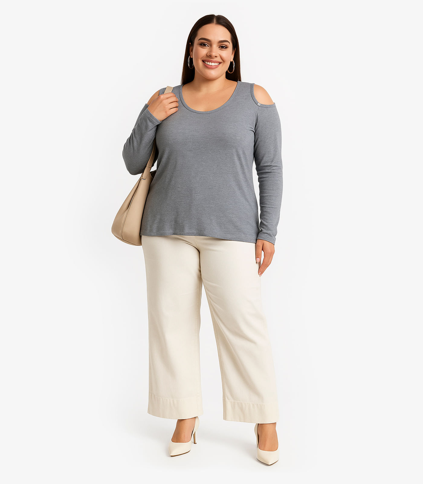 Blusa Feminina Plus Size Ribana Canelada RechSul Cinza - Imagem 6