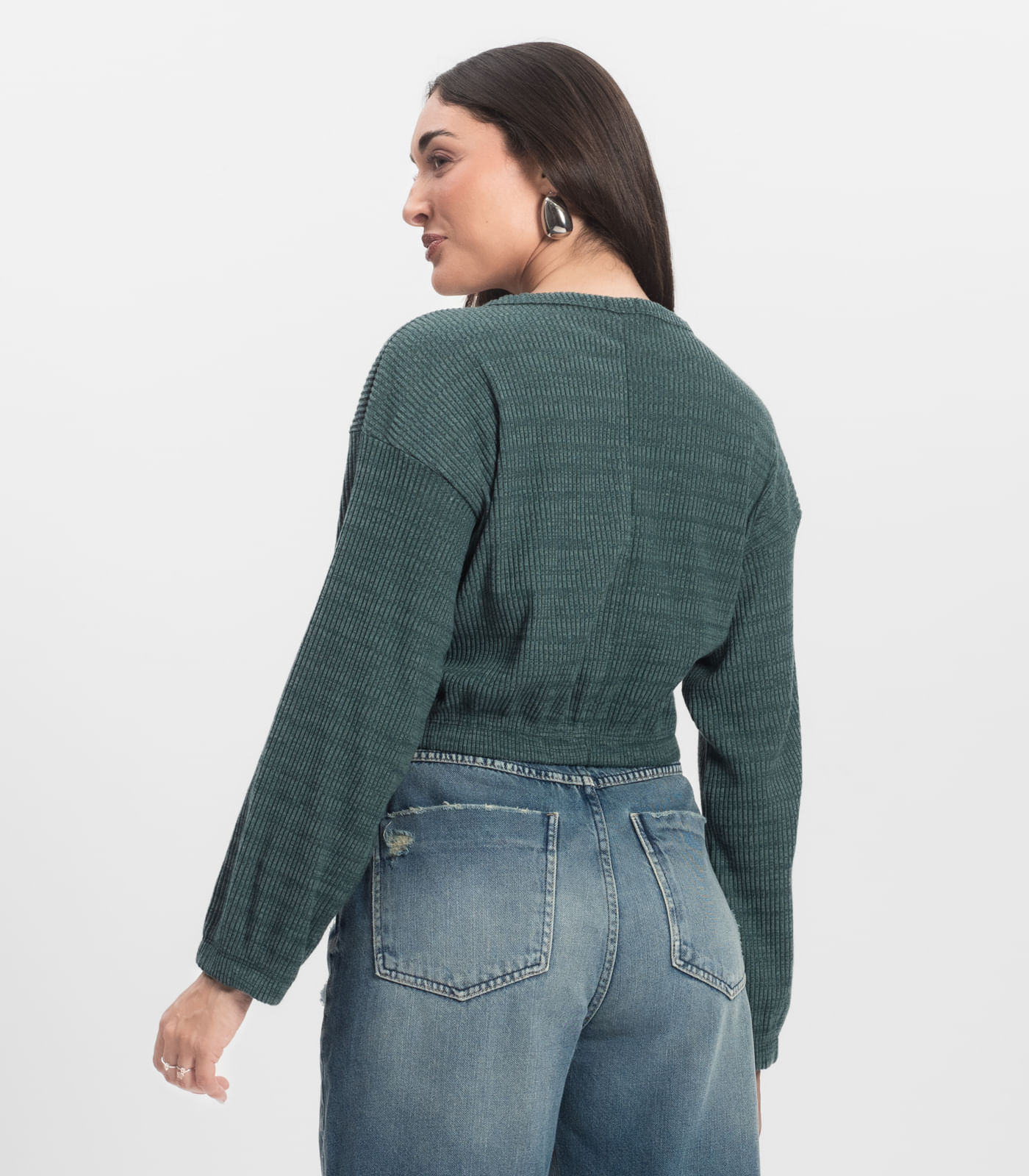 Blusão Feminino Canelado Com Elástico Nolita Verde - Imagem 3