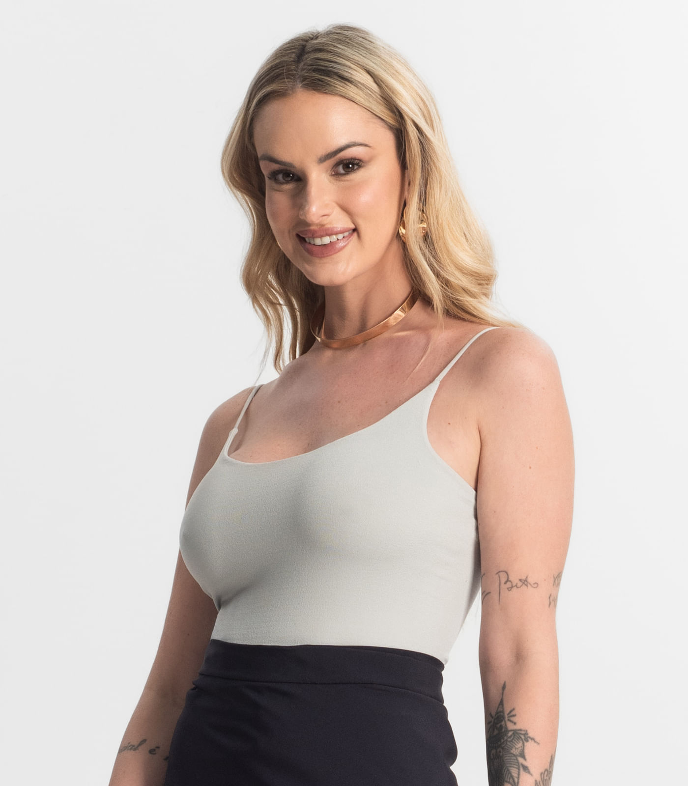 Blusa Feminina De Alça Poliamida Style Box Cinza - Imagem 10
