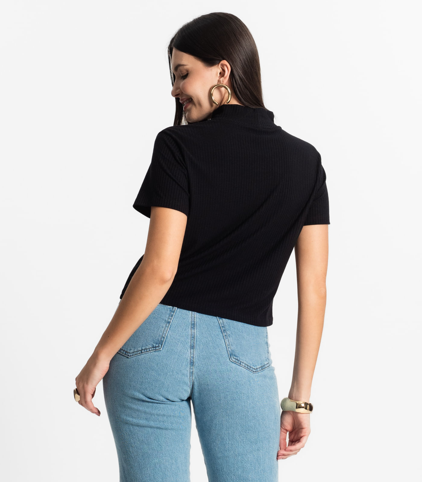 Blusa Feminina Canelada Viscose Manga Curta Select Preto - Imagem 15