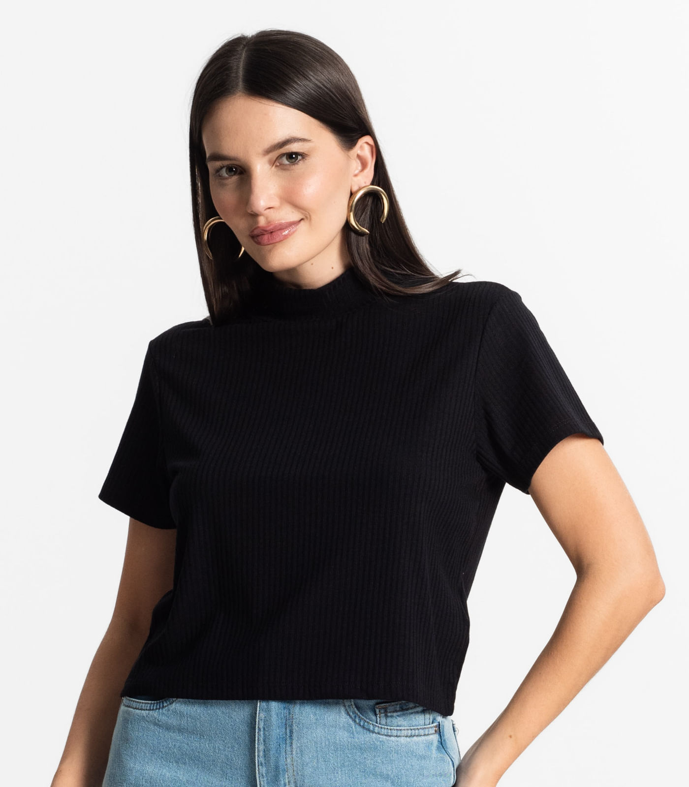 Blusa Feminina Canelada Viscose Manga Curta Select Preto - Imagem 18