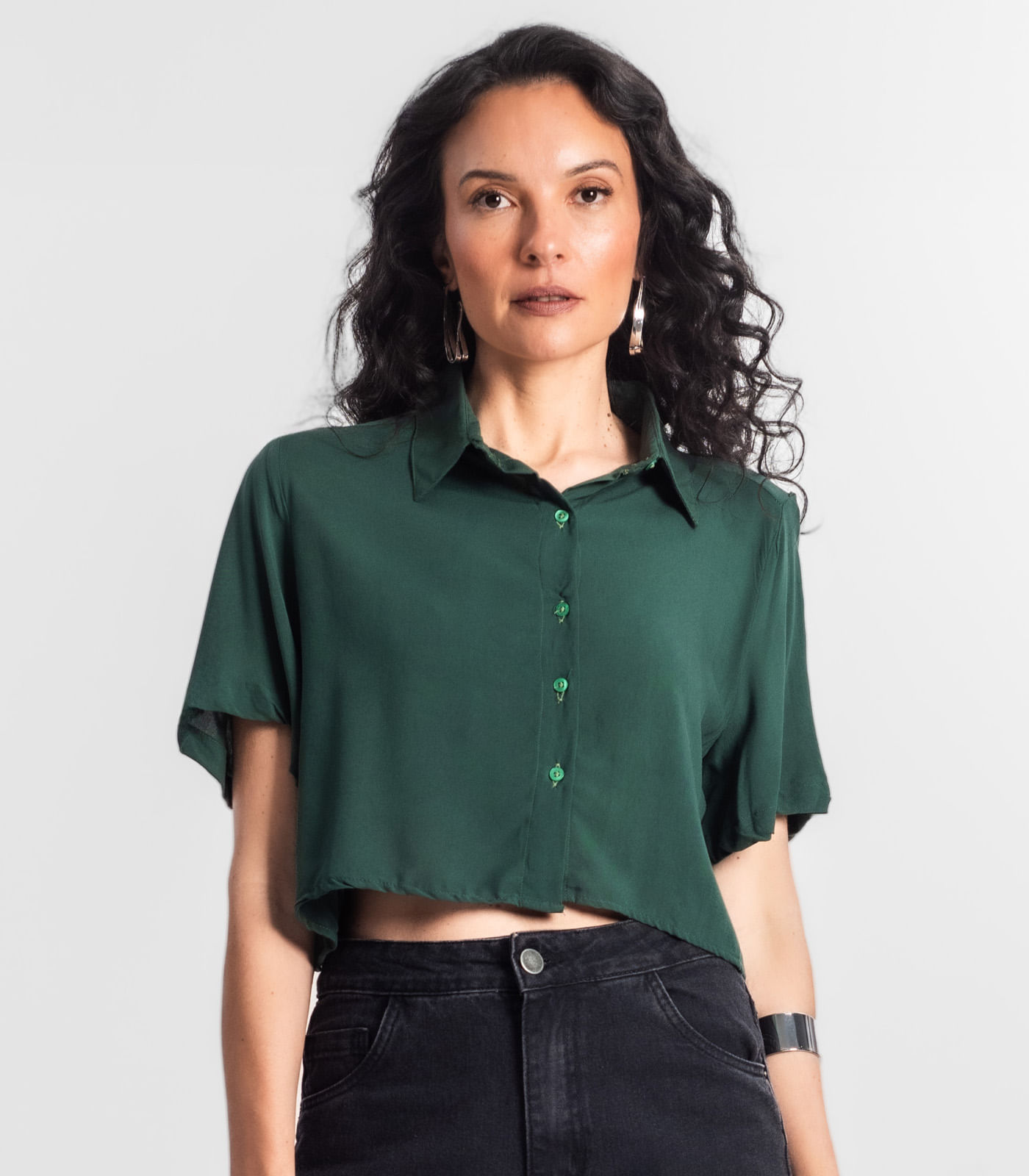 Camisa Cropped Feminina Básica Select Verde - Imagem 2
