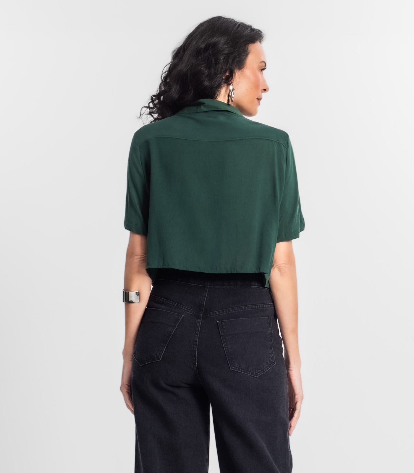 Camisa Cropped Feminina Básica Select Verde - Imagem 3