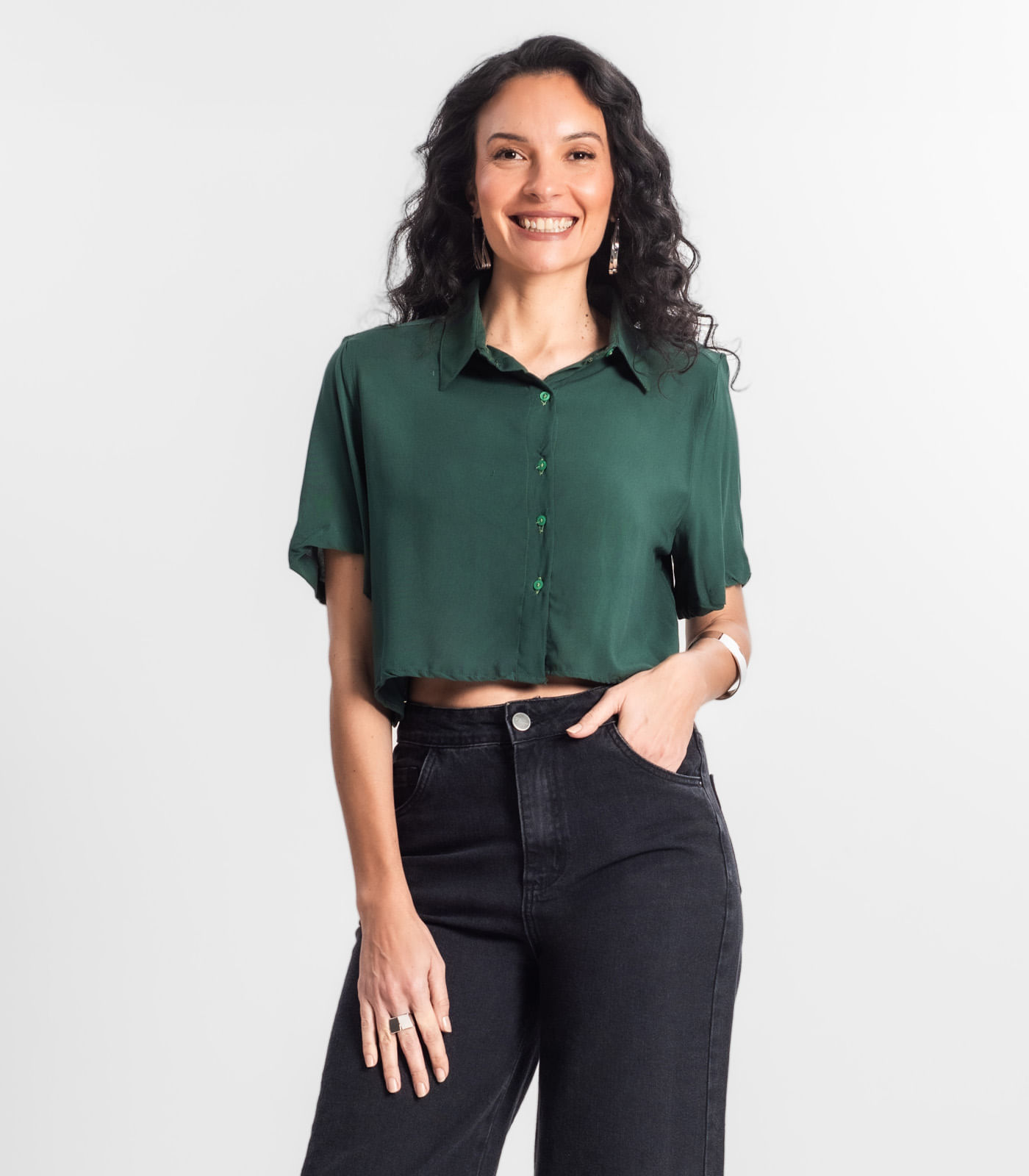 Camisa Cropped Feminina Básica Select Verde - Imagem 5