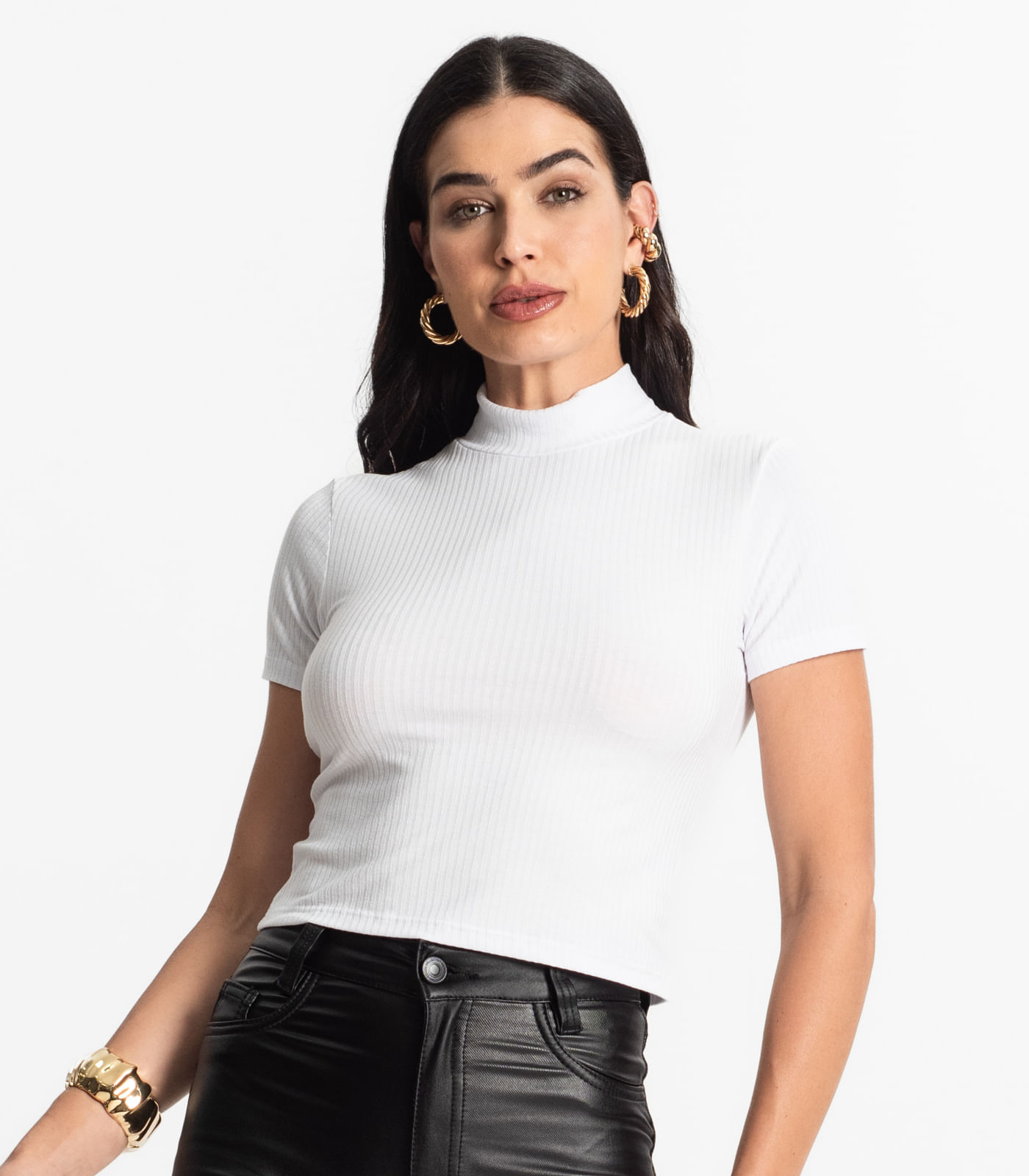 Blusa Feminina Canelada Viscose Manga Curta Select Branco - Imagem 2