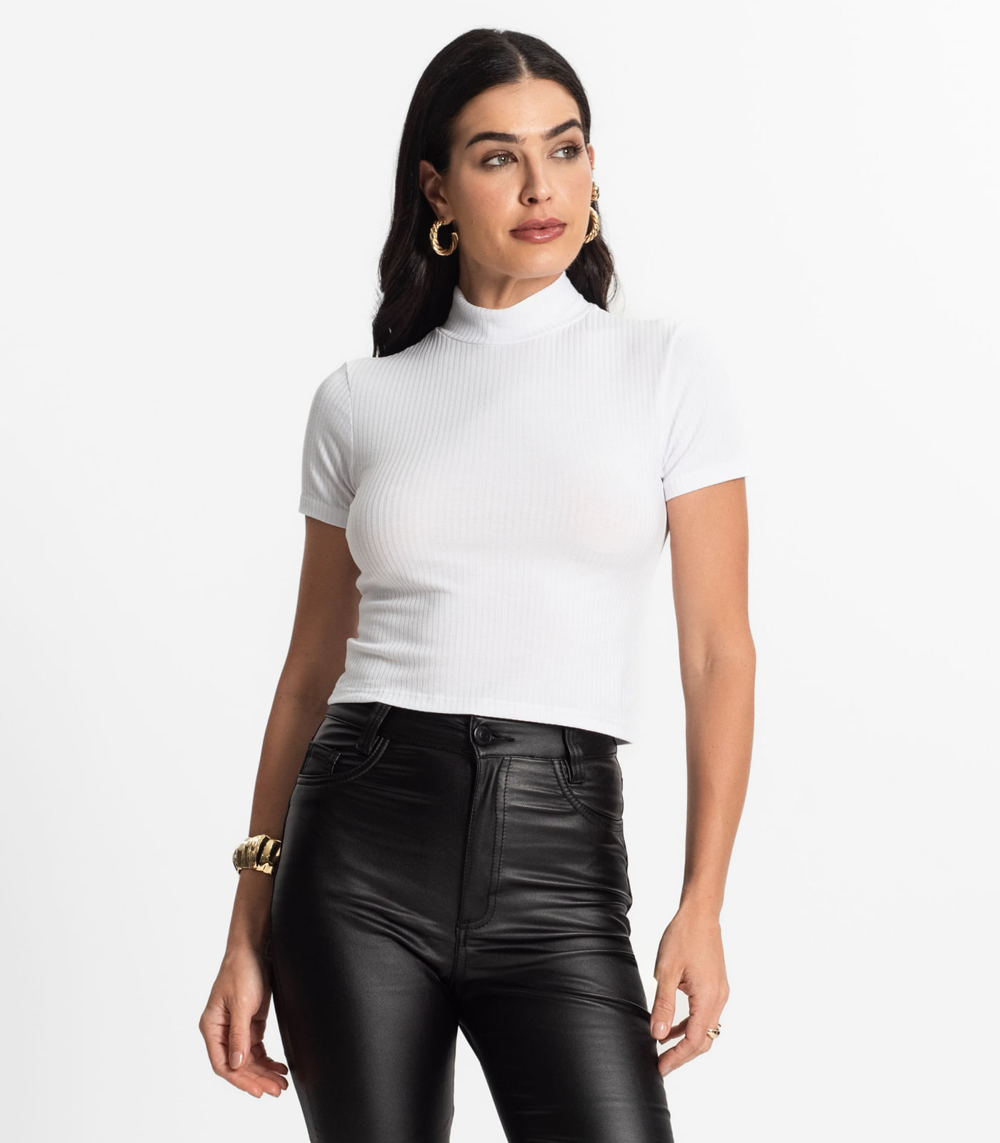 Blusa Feminina Canelada Viscose Manga Curta Select Branco - Imagem 13