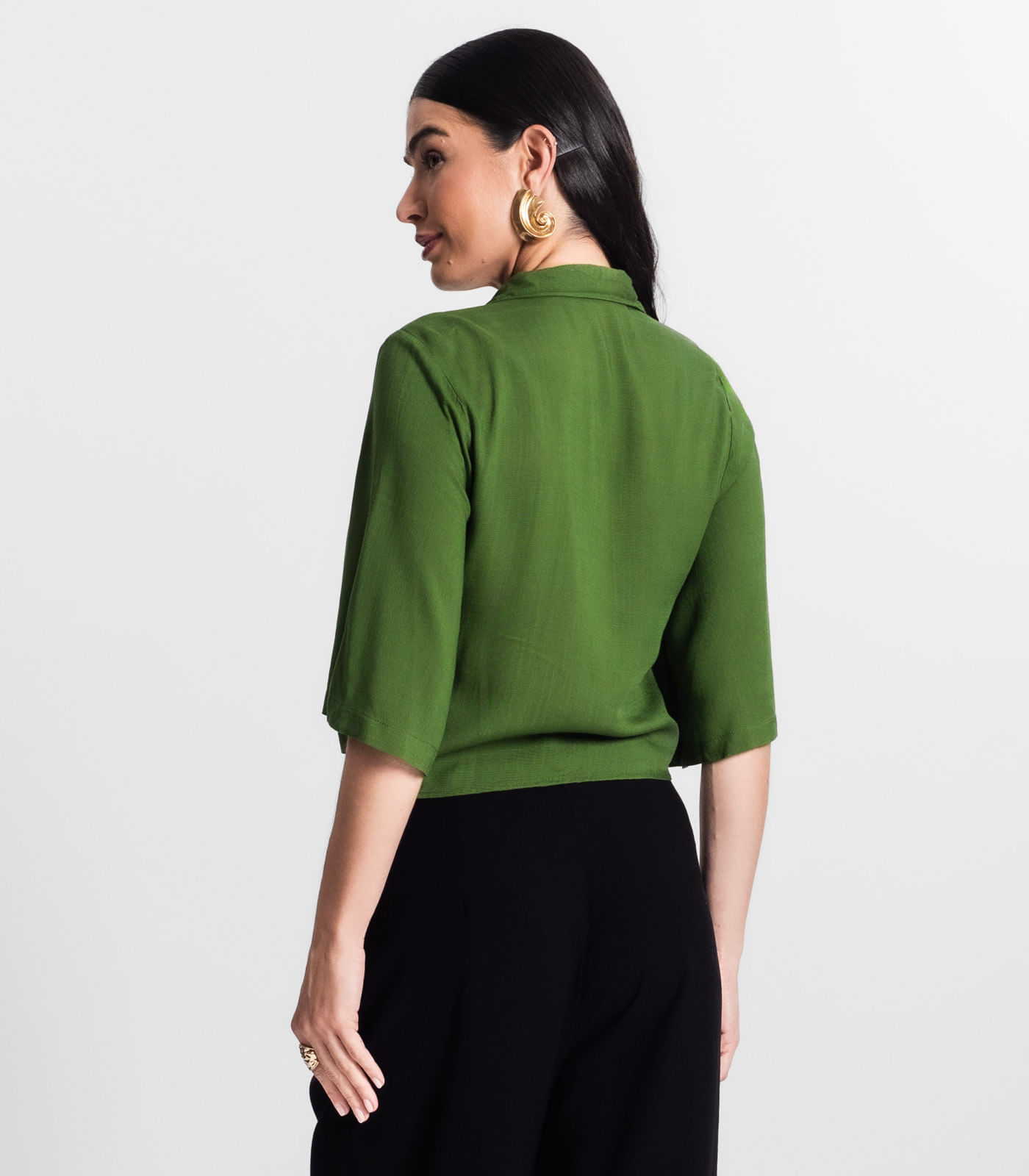 Camisa Feminina Cropped Com Amarração Select Verde - Imagem 11