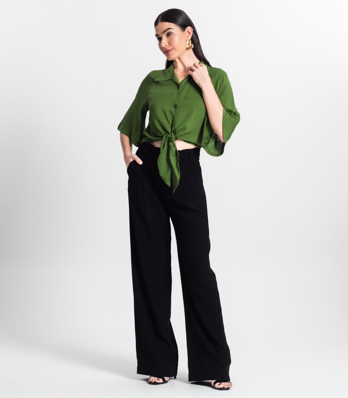 Camisa Feminina Cropped Com Amarração Select Verde - Imagem 20