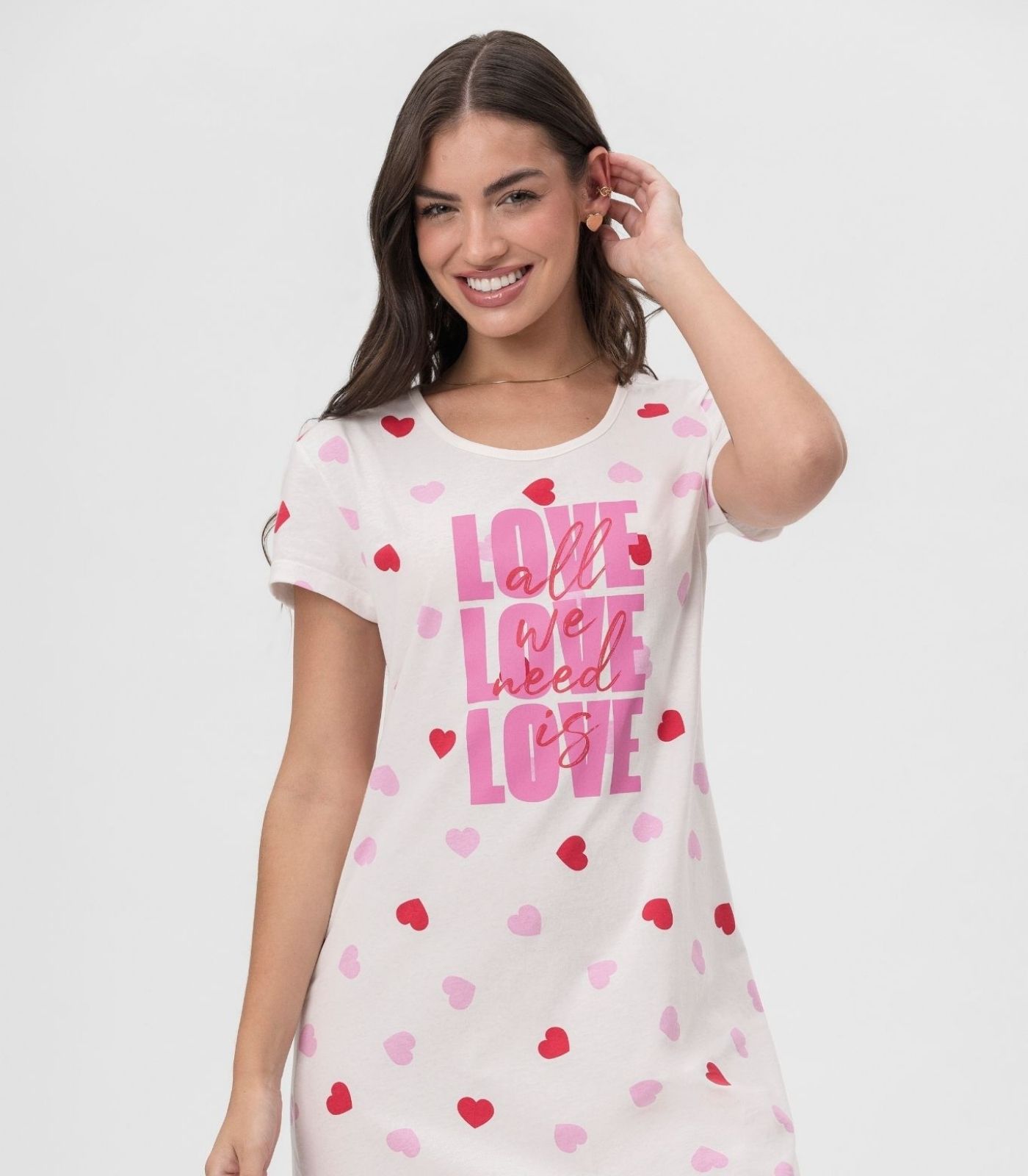 Camisola Feminina Corações Mensageira Da Paz Branco - Imagem 2