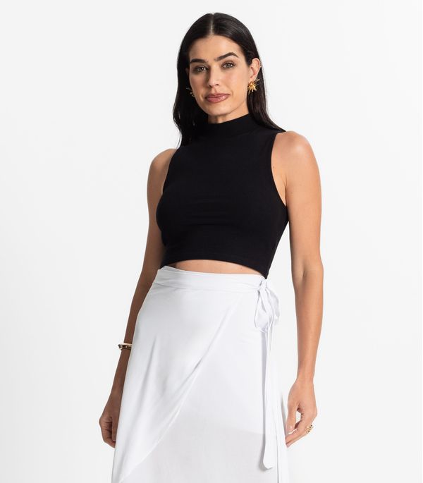 Regata Com Gola Alta Ribana Algodão Básica Select Preto GG