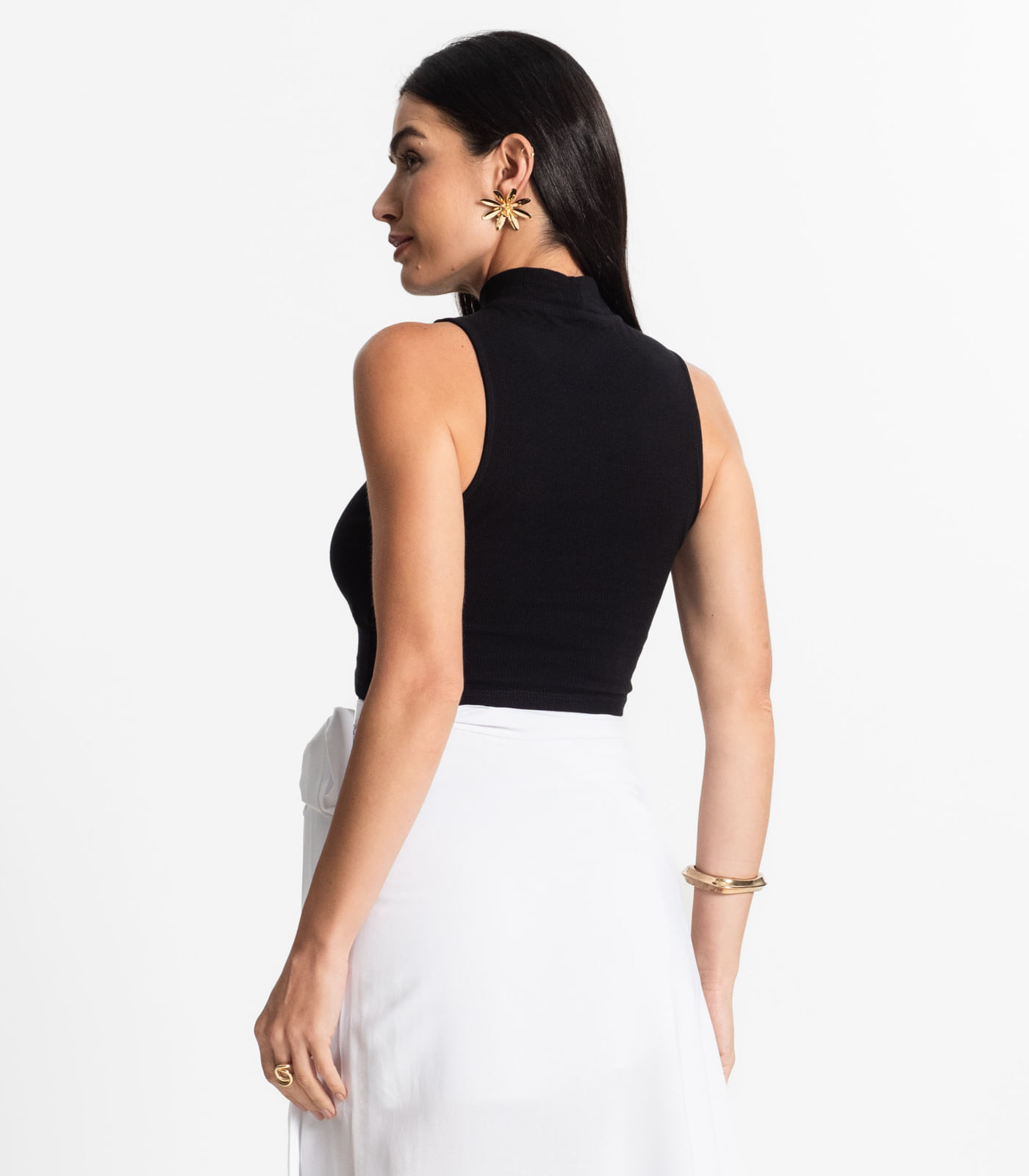 Regata Com Gola Alta Ribana Algodão Básica Select Preto - Imagem 3