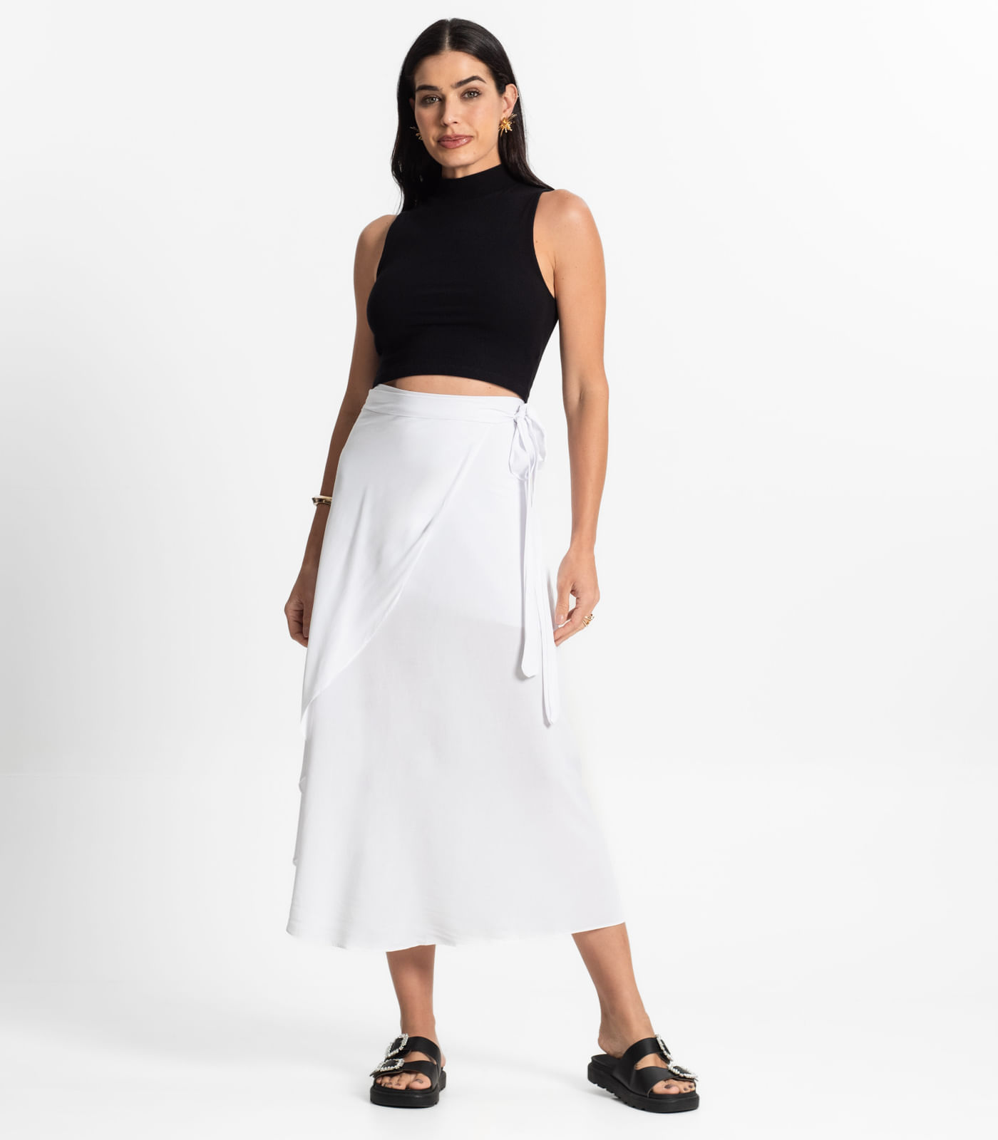 Regata Com Gola Alta Ribana Algodão Básica Select Preto - Imagem 4