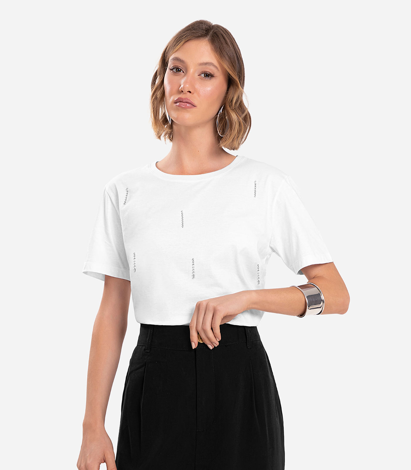 Camiseta Feminina Com Strass Endless Branco