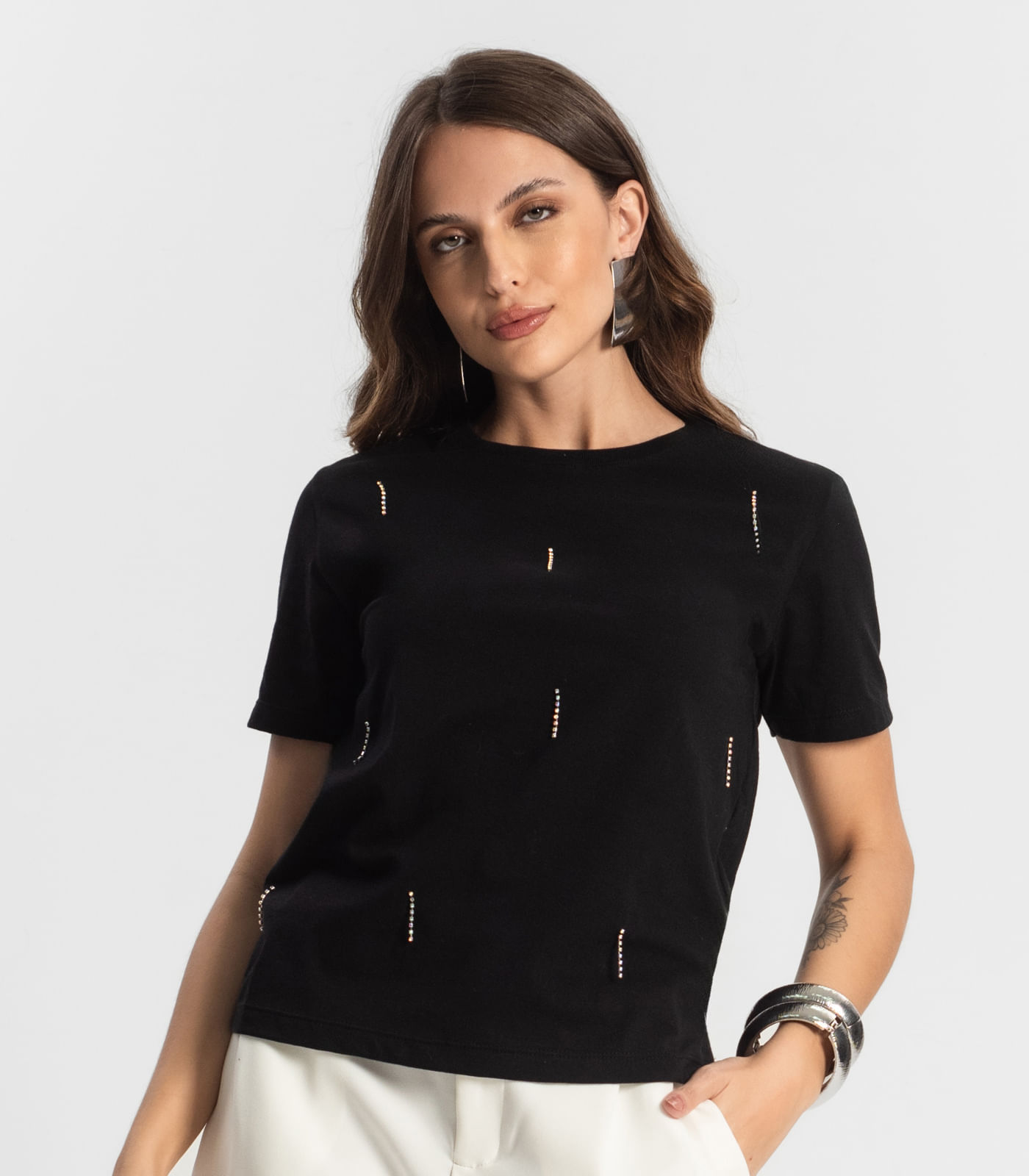 Camiseta Feminina Com Strass Endless Preto - Imagem 12