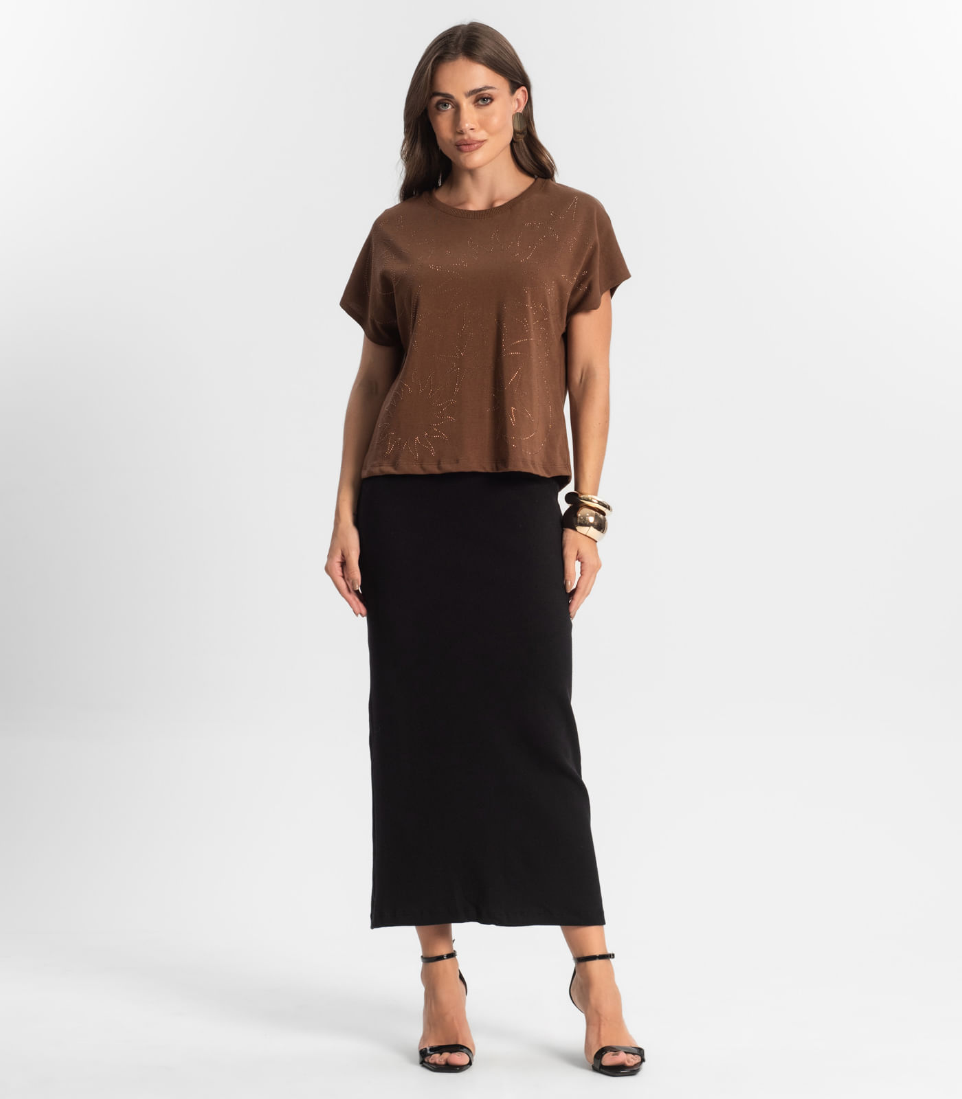 Blusa Feminina Manga Curta Endless Marrom - Imagem 9