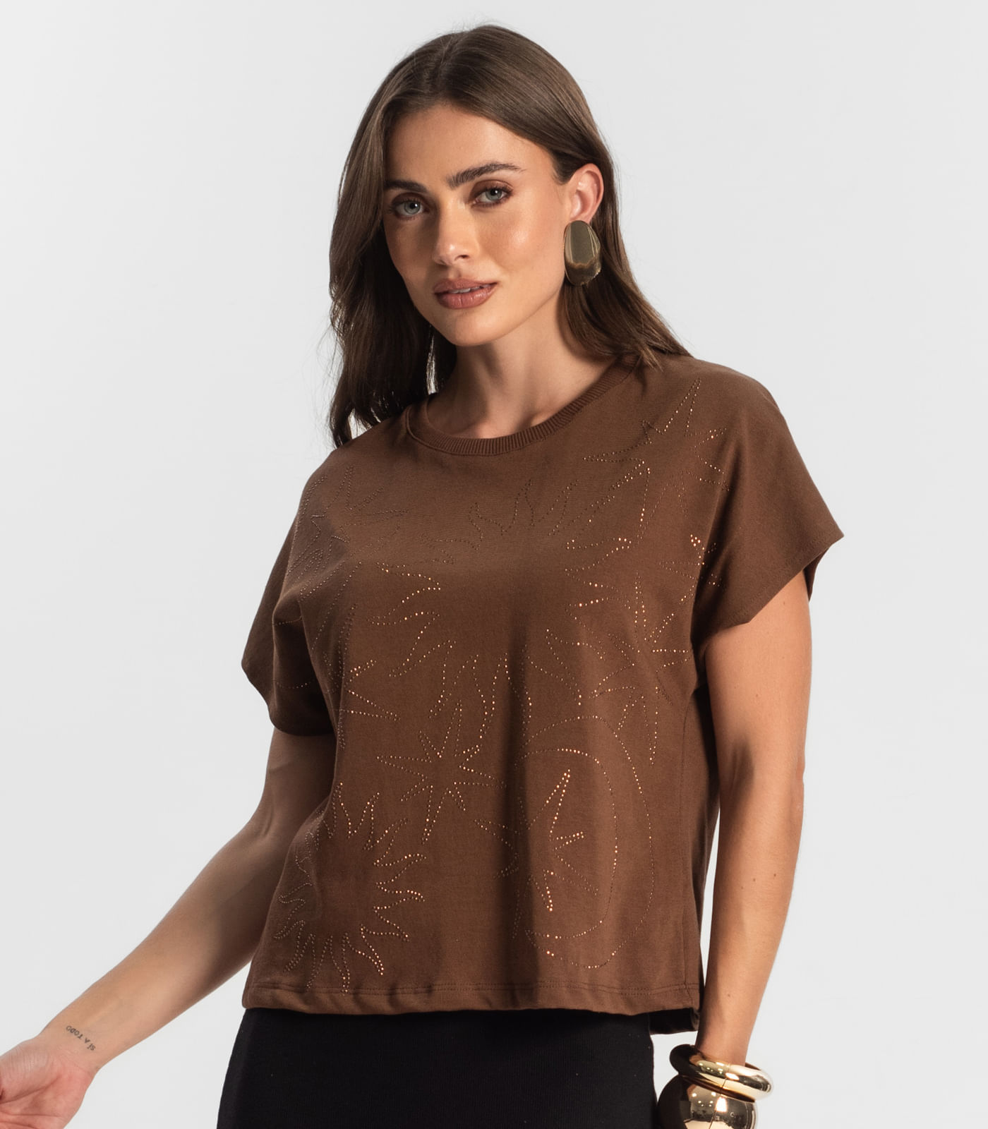 Blusa Feminina Manga Curta Endless Marrom - Imagem 2