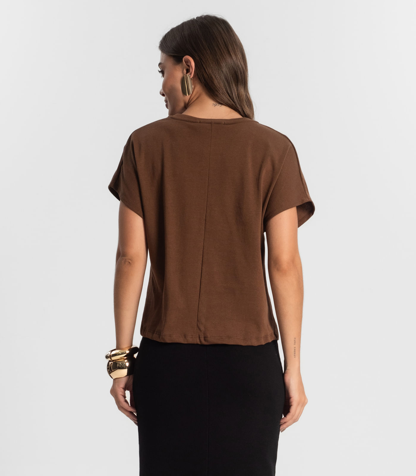 Blusa Feminina Manga Curta Endless Marrom - Imagem 3