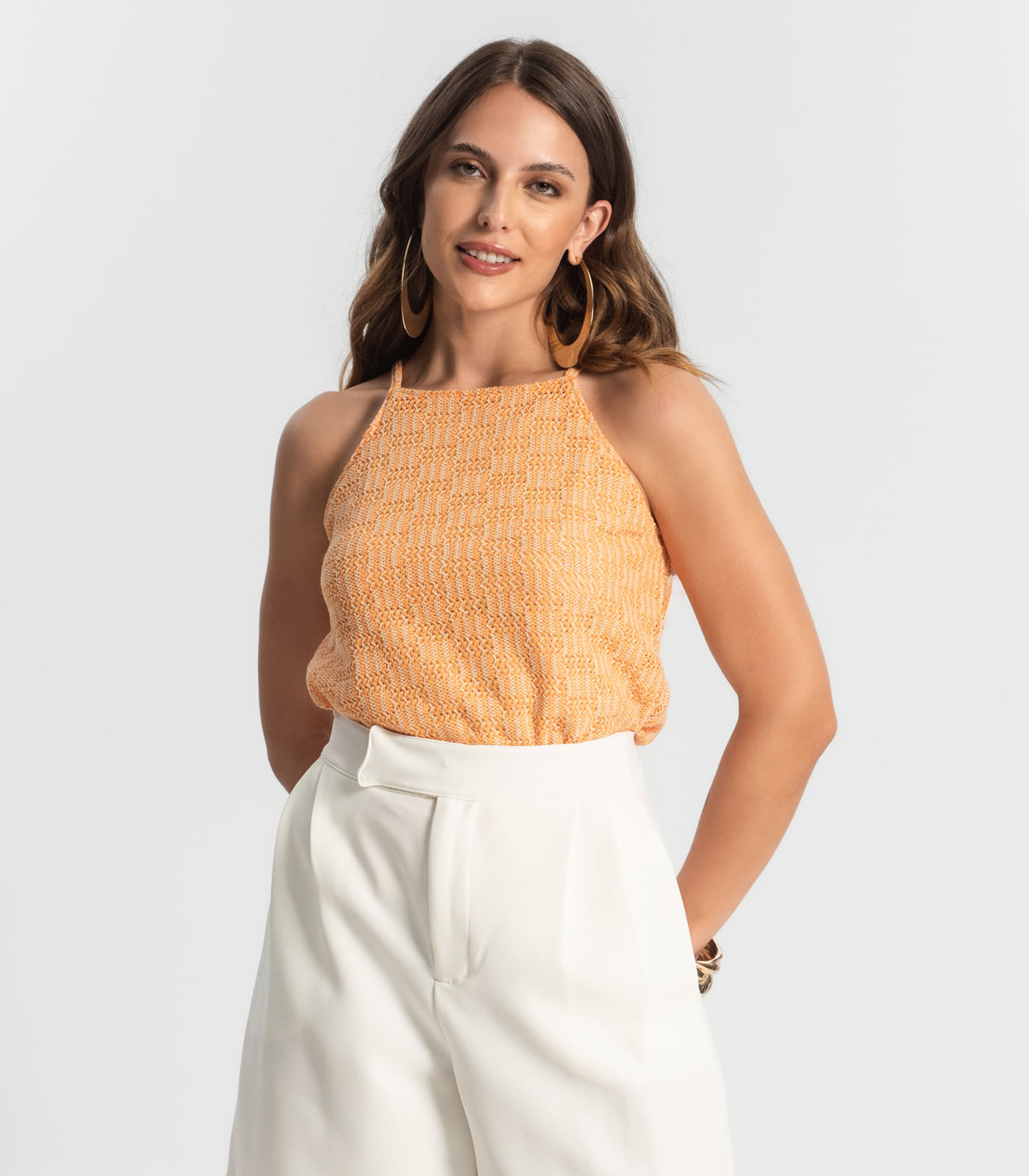 Blusa De Alça Em Tricot Endless Laranja - Imagem 6