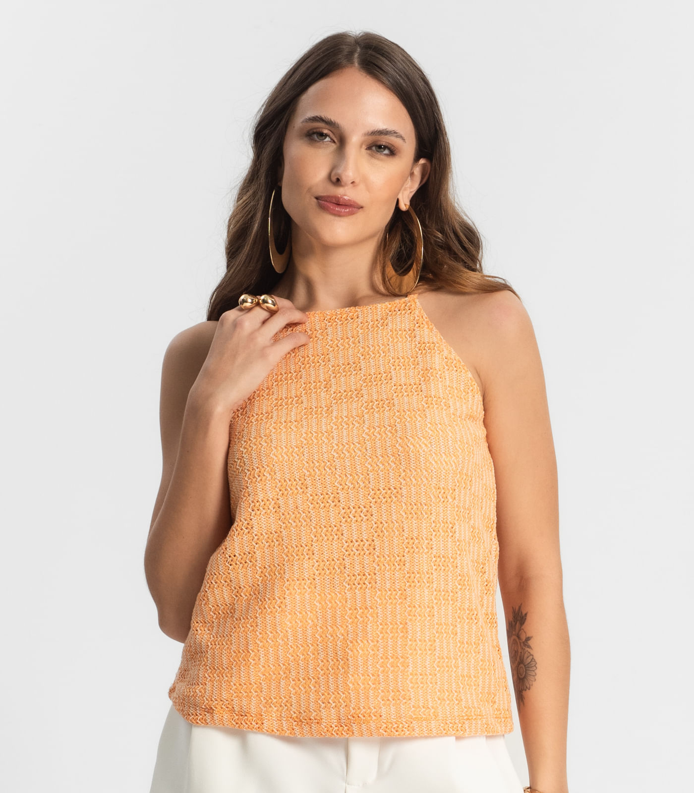 Blusa De Alça Em Tricot Endless Laranja - Imagem 2