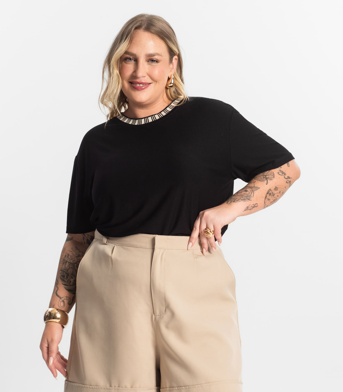 Blusa Viscose Plus Size Secret Glam Preto