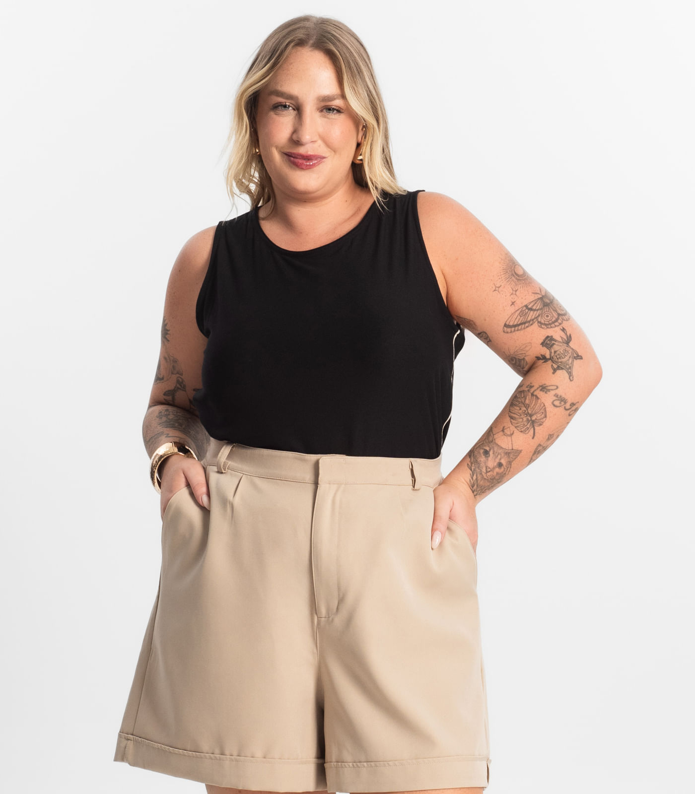 Regata Viscose Lisa Plus Size Secret Glam Preto - Imagem 11