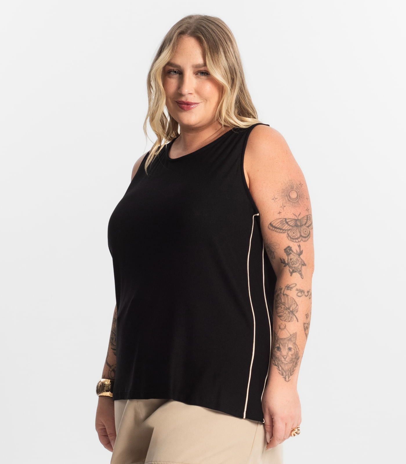 Regata Viscose Lisa Plus Size Secret Glam Preto - Imagem 12