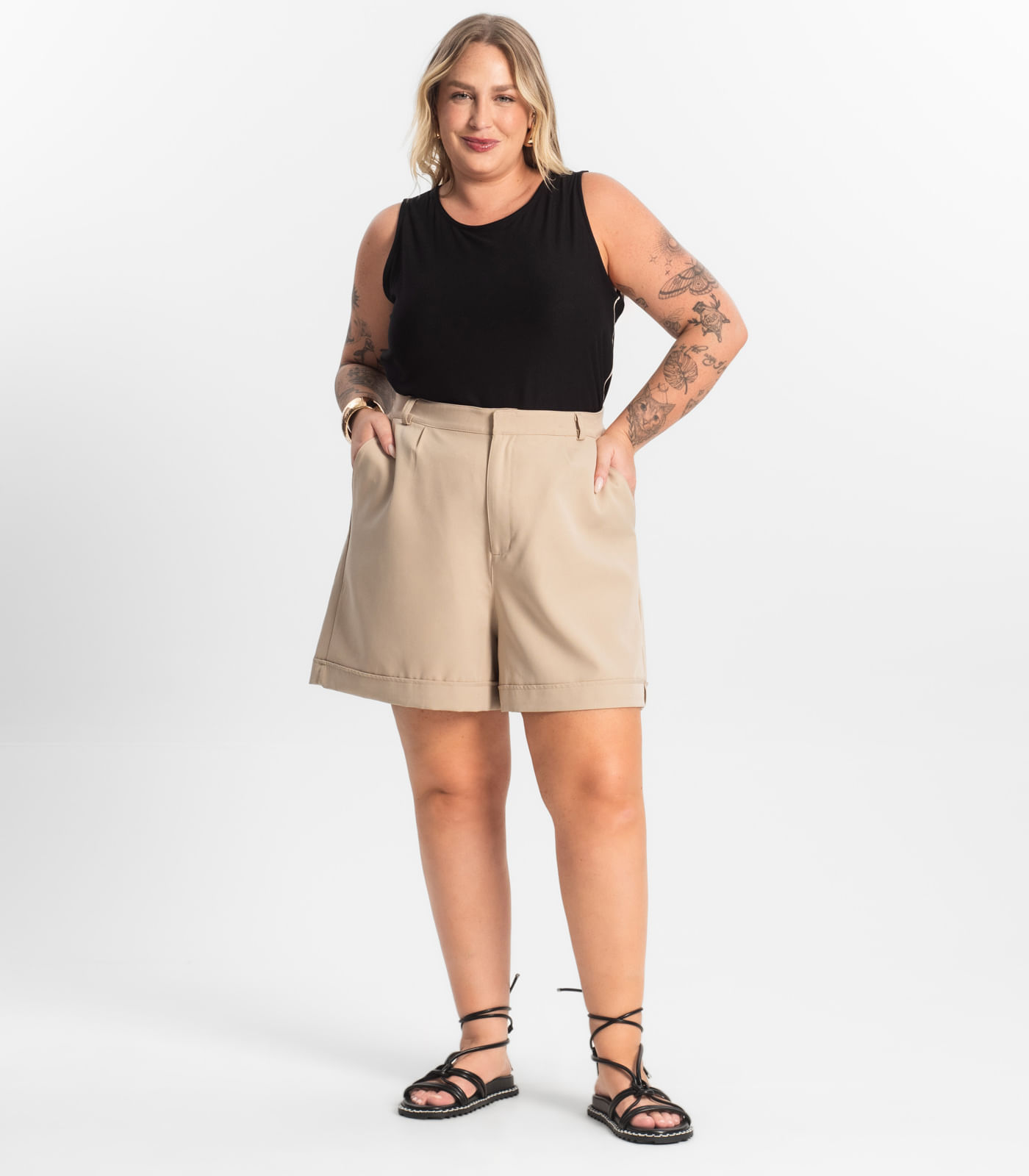 Regata Viscose Lisa Plus Size Secret Glam Preto - Imagem 14