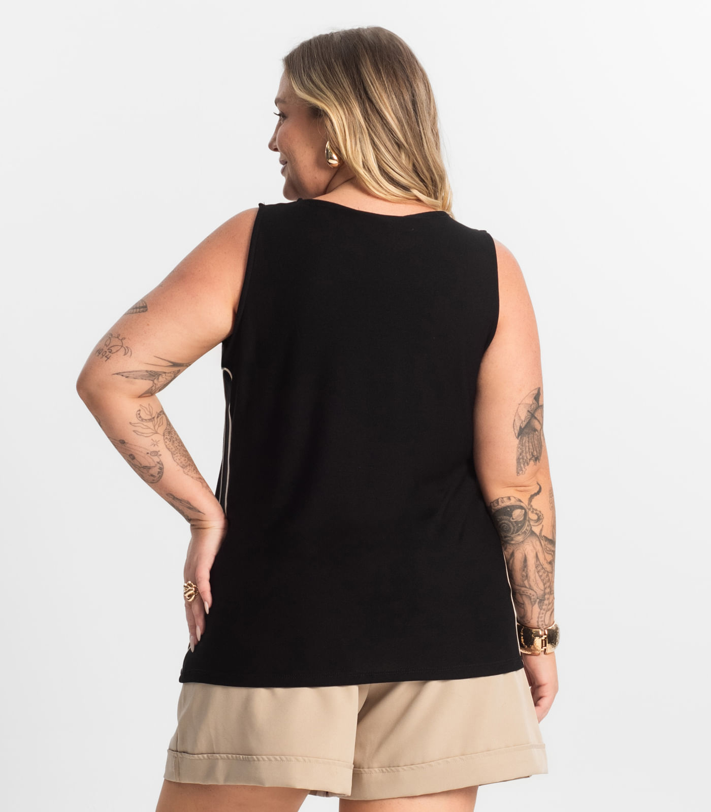 Regata Viscose Lisa Plus Size Secret Glam Preto - Imagem 18