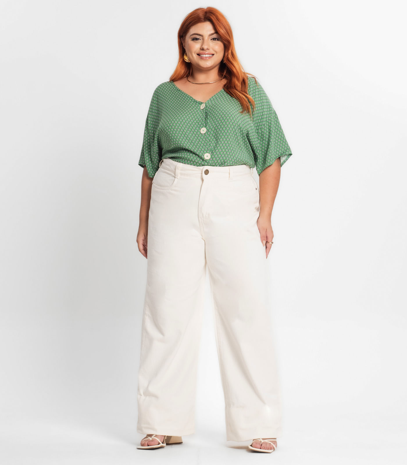 Camisa Feminina Plus Size Estampada Secret Glam Verde - Imagem 8