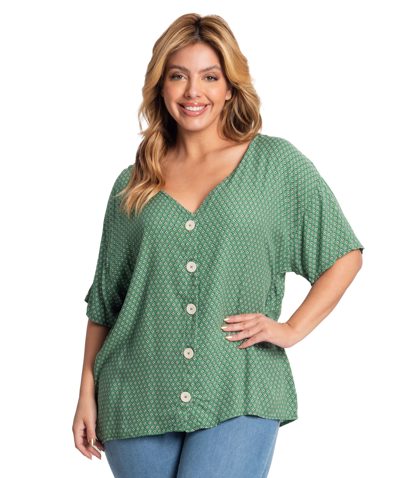 Camisa Feminina Plus Size Estampada Secret Glam Verde - Imagem 23