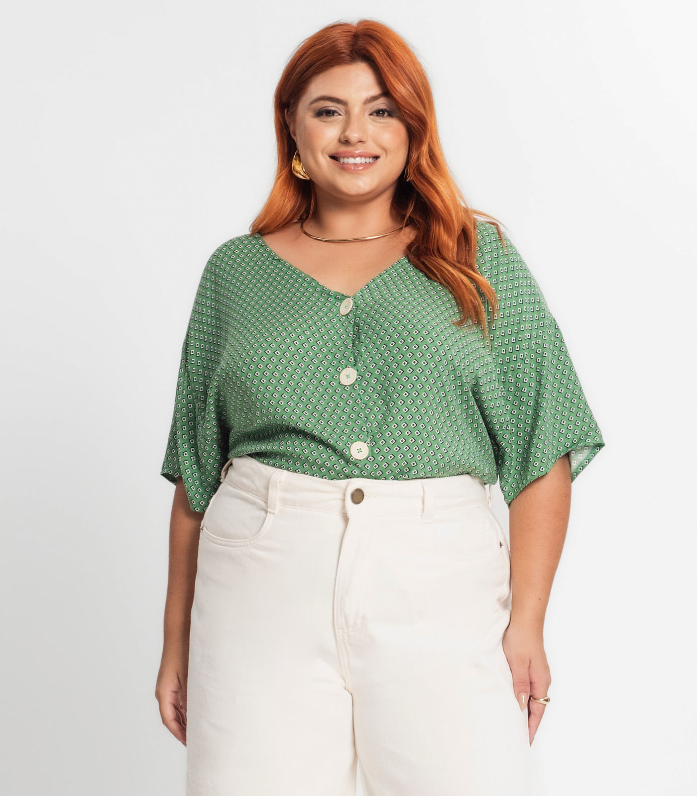 Camisa Feminina Plus Size Estampada Secret Glam Verde - Imagem 13