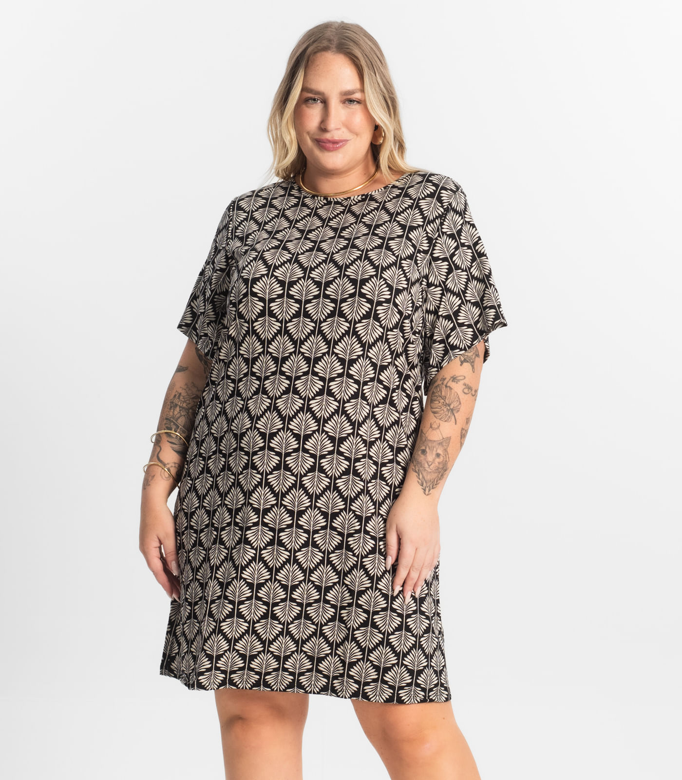Vestido Estampado Plus Size Secret Glam Preto - Imagem 11