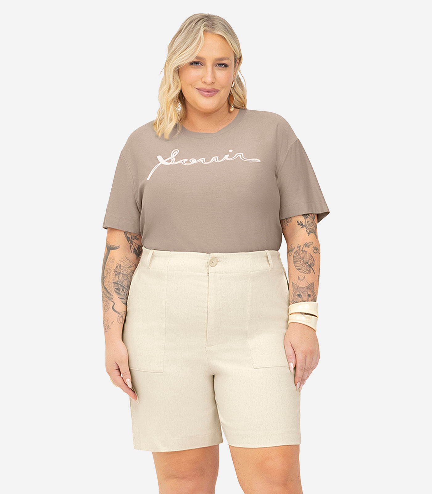 Blusa Viscose Plus Size Secret Glam Marrom - Imagem 3