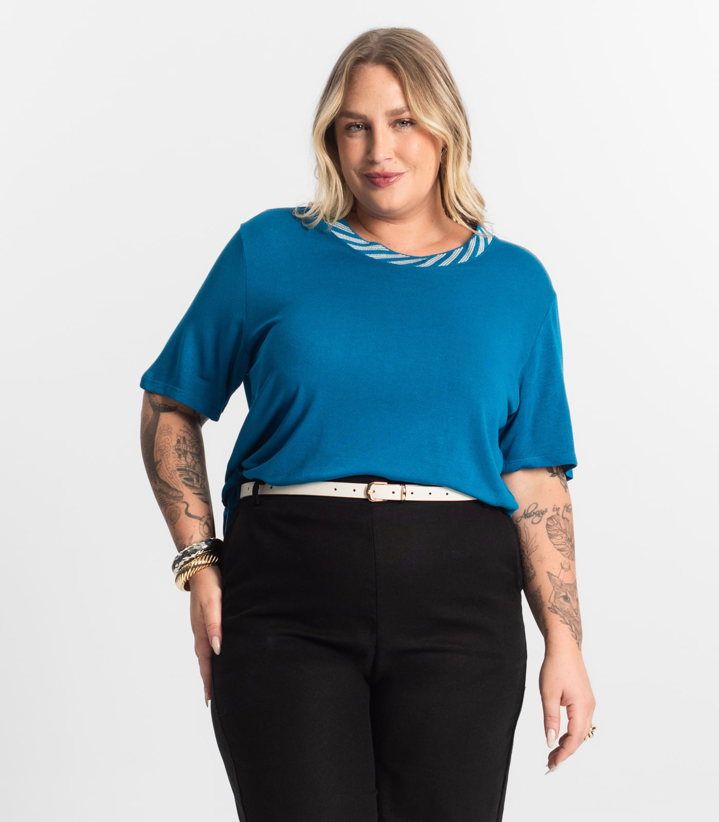 Blusa Feminina Manga Curta Secret Glam Azul