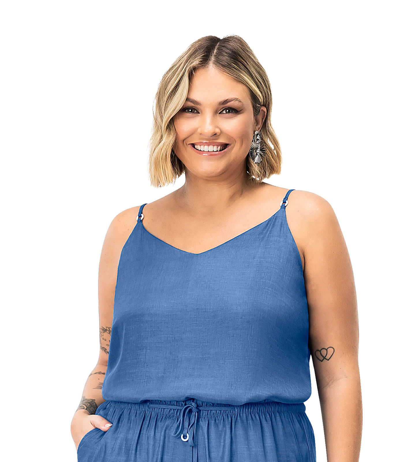 Blusa de Alça Feminina Plus Size Secret Glam Azul